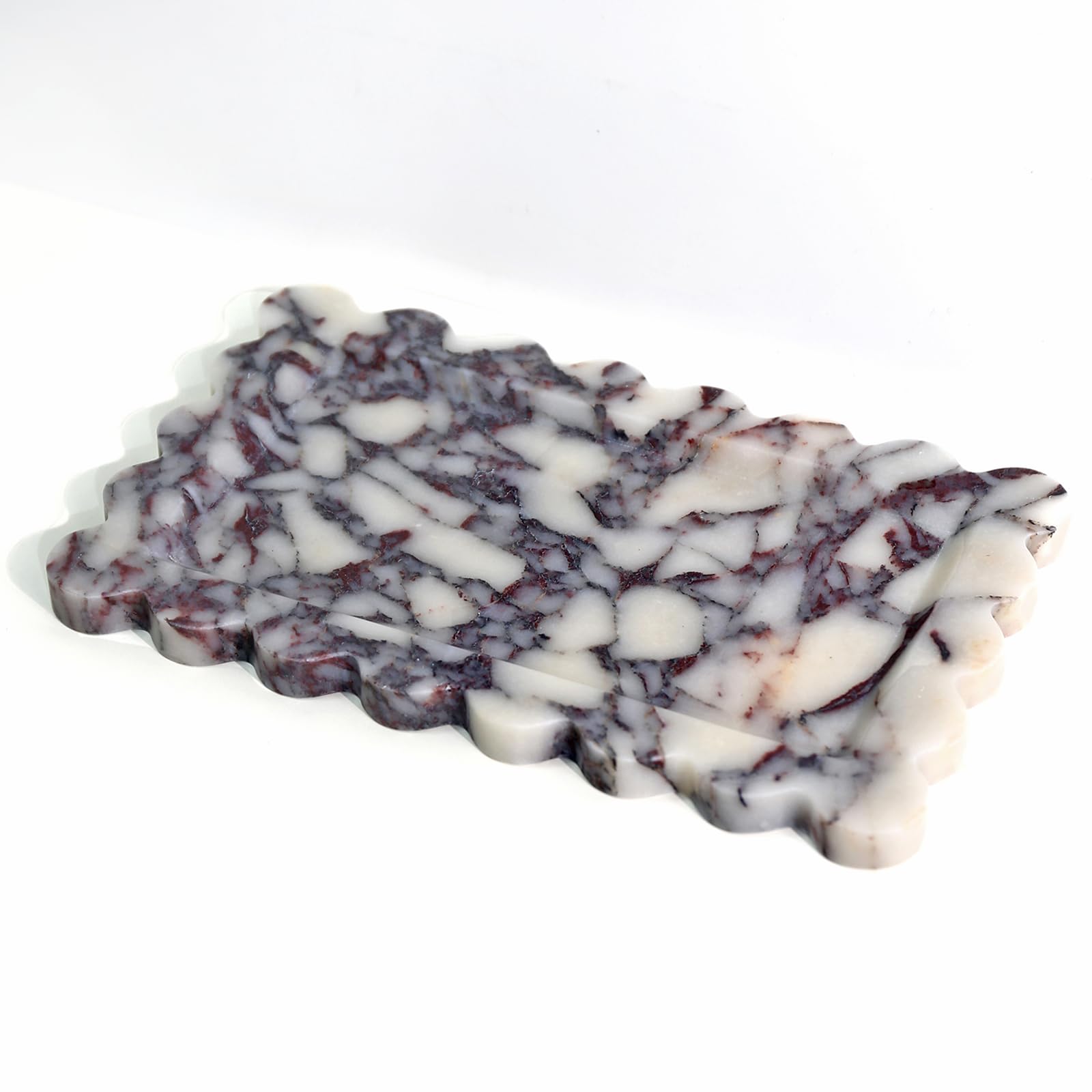 Luxury Scalloped Marble Vanity Tray - 100% Natural Stone Bathroom & Kitchen Organizer - Rectangle Storage Tray for Jewelry, Keys, Candles (11.8