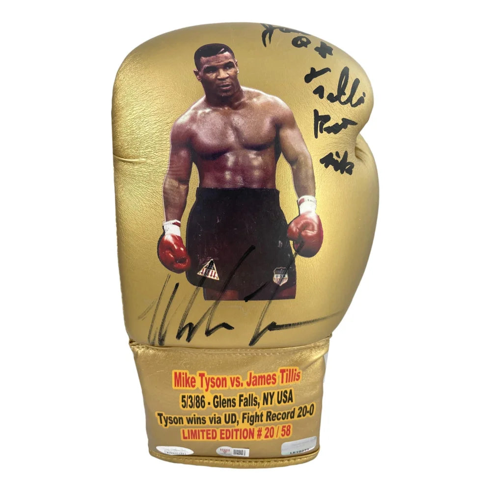 Mike Tyson & James Quick Tillis Dual Signed Boxing Glove - Limited Edition 20/58 - Authentic Collectible for Boxing Fans & Memorabilia Enthusiasts - Perfect for Display in Sports Bars, Man Caves & Collections