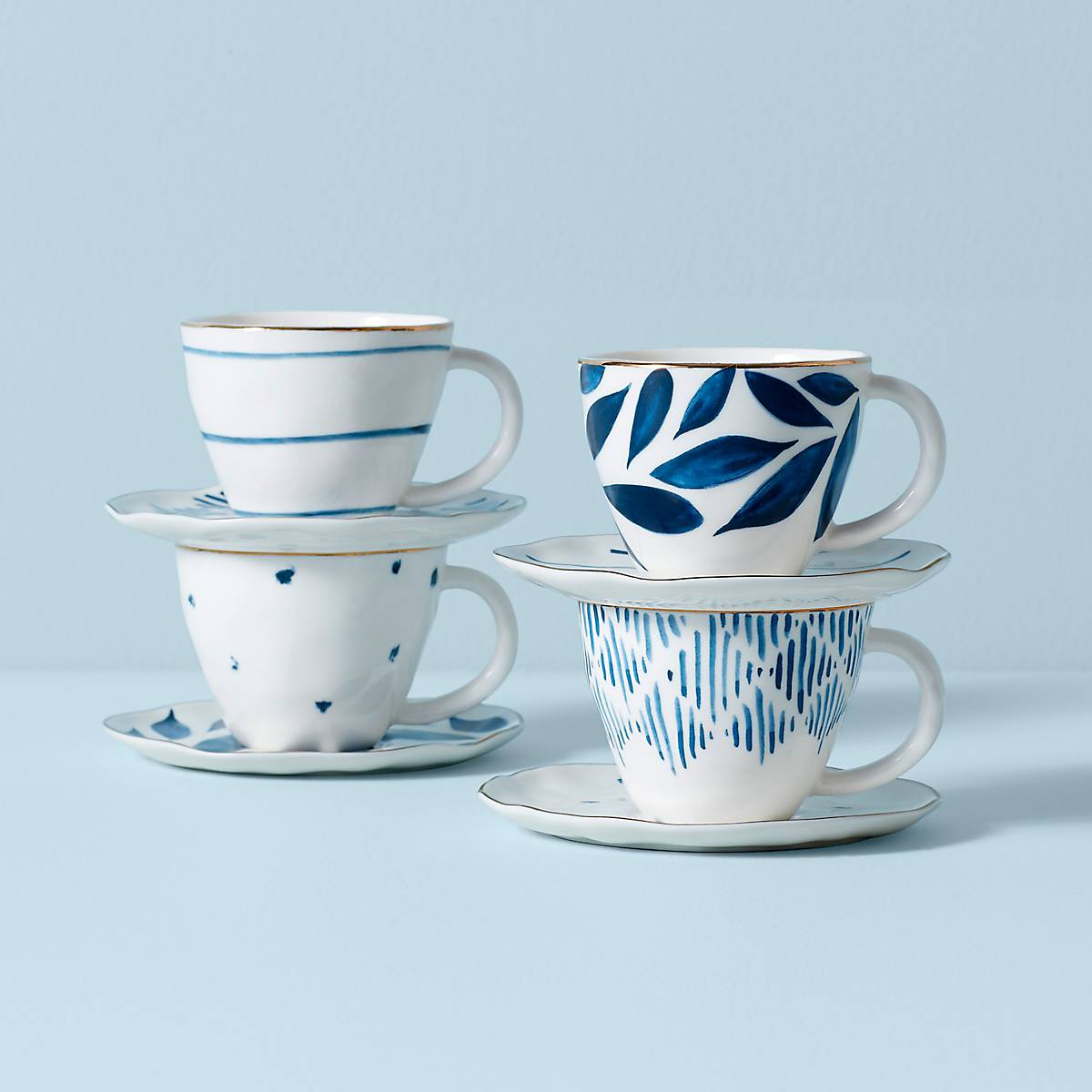 Premium Blue Bay 8-Piece Porcelain Espresso Cup & Saucer Set - Elegant Coffee Cups for Home, Cafe & Restaurant Use - Perfect for Espresso, Cappuccino & Latte