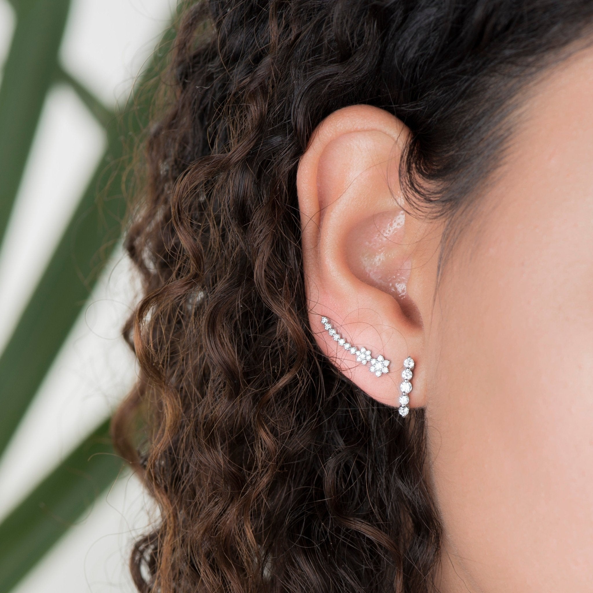 14K White Gold Diamond Huggie Earrings for Women - Minimalist Everyday Hoop Earrings for Work, Date Night & Special Occasions