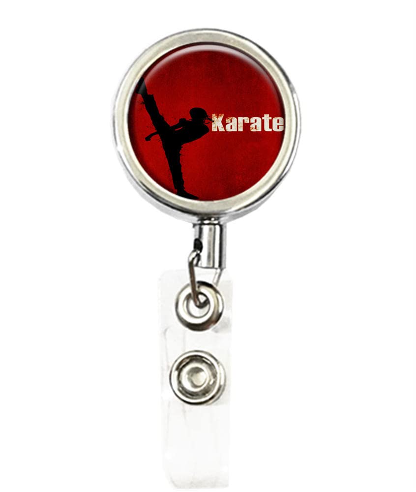 Retractable Metal Badge Reel for Karate & Martial Arts - ID Holder with Belt Clip for Training
