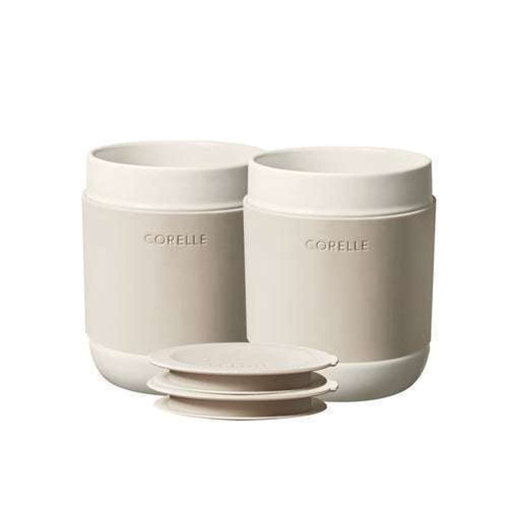 Corelle Stoneware Mug with Silicone Lid - 12oz Oatmeal Bowl Set of 2 - Perfect for Coffee, Tea & Breakfast Cereal at Home or Office