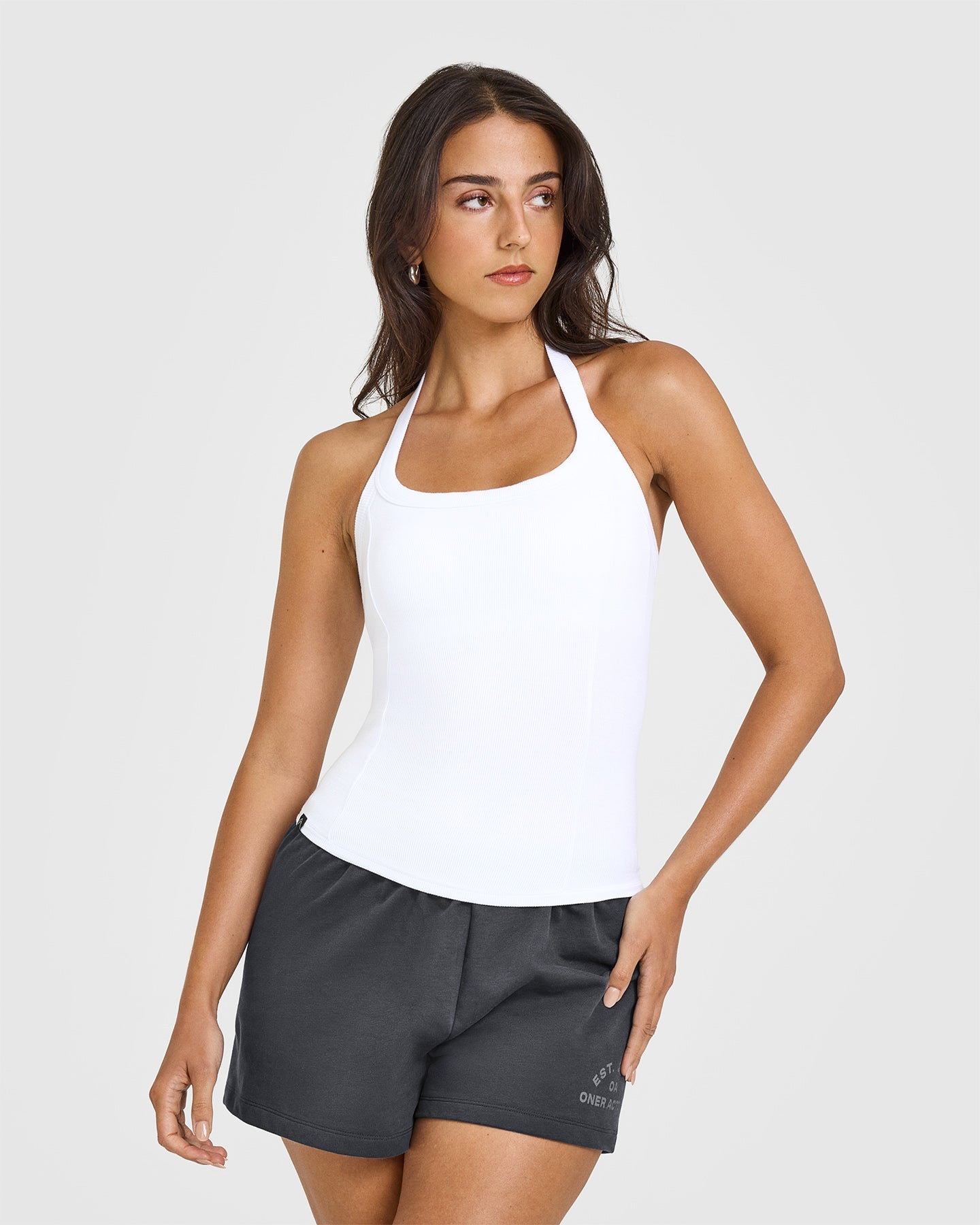Mellow™ Rib Halter Neck Vest with Built-in Bra Shelf - White | Women's Fashion Top for Summer, Beach, Yoga & Casual Wear