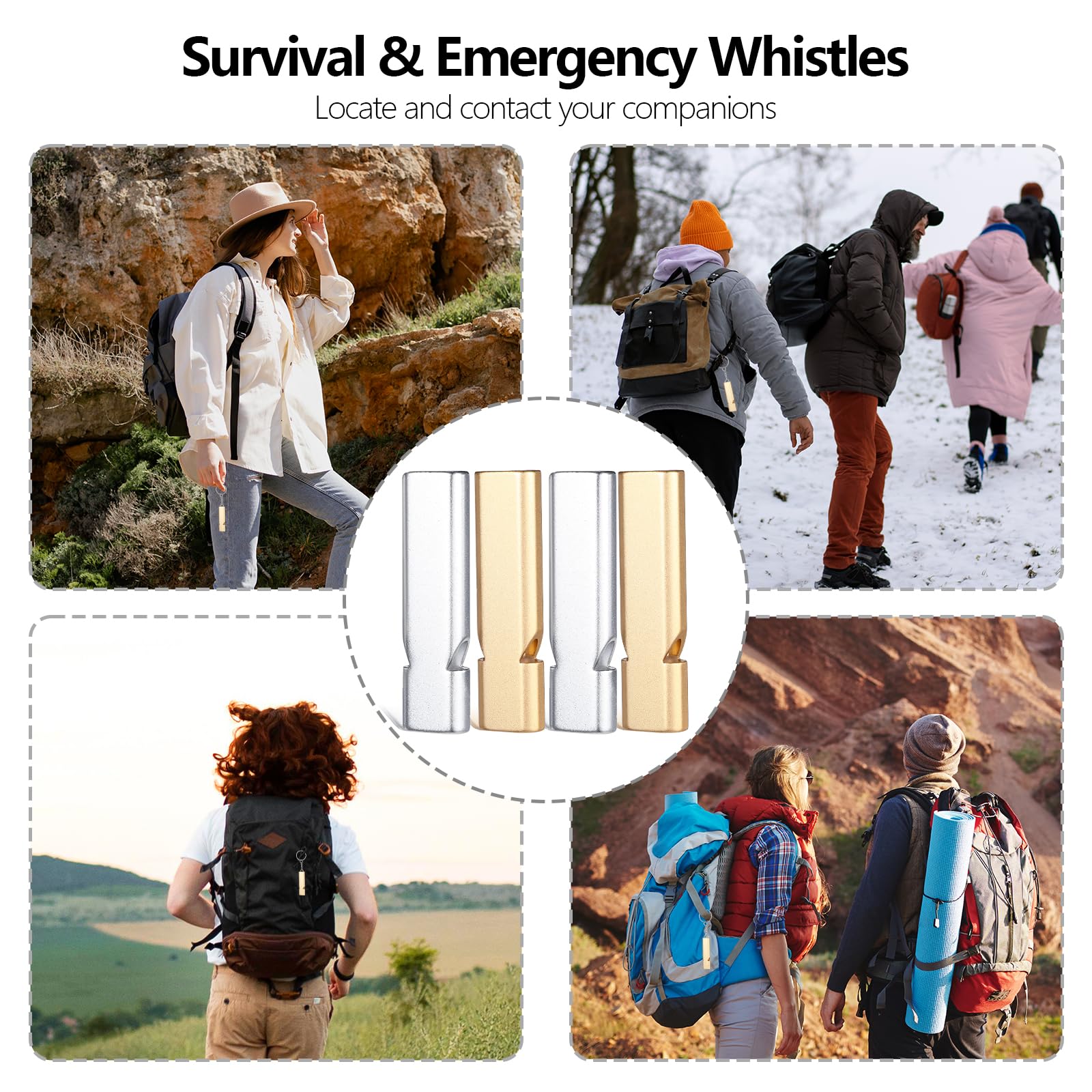 4Pcs 120dB Aluminum Safety Whistle for Hiking Camping Kayaking Outdoor