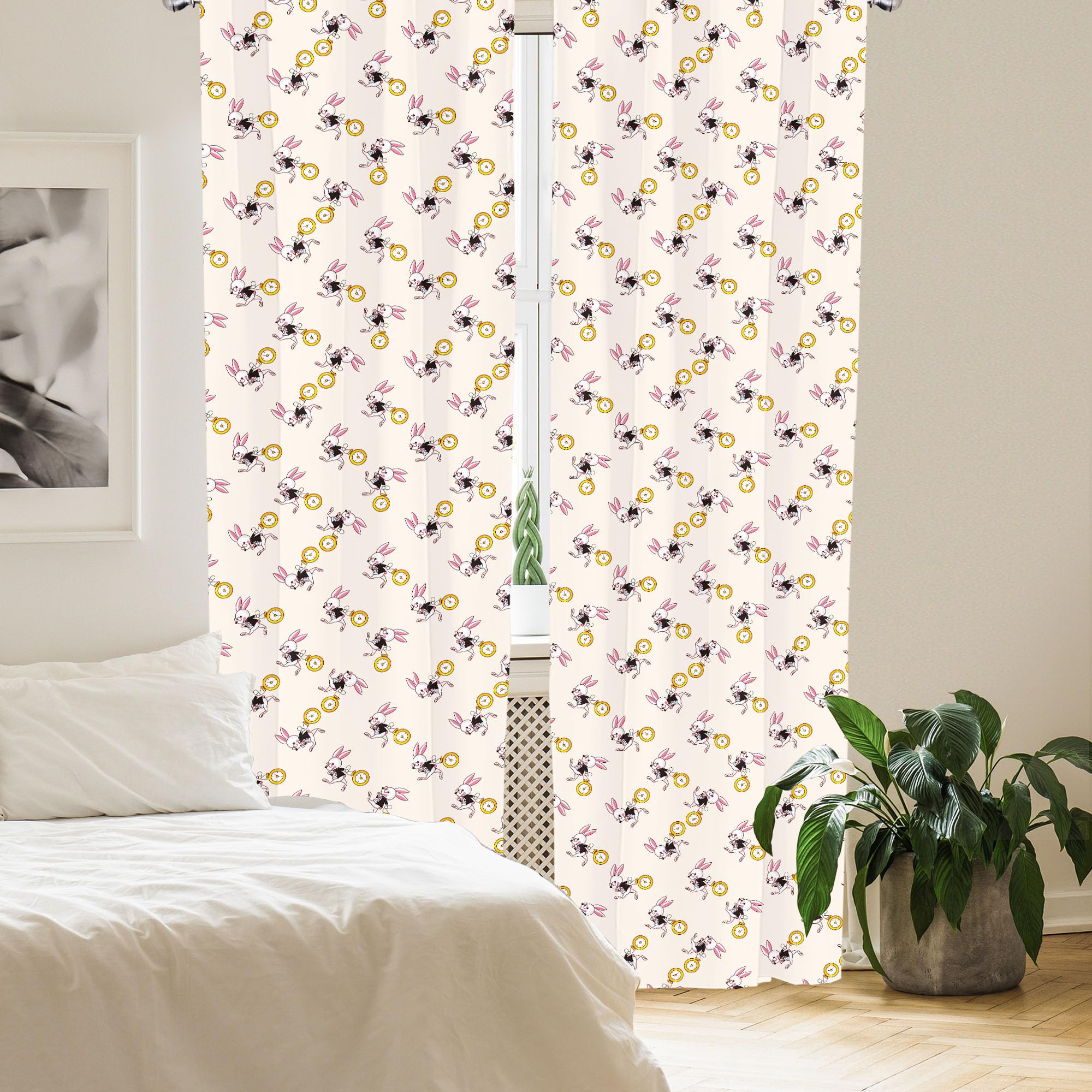 Alice in Wonderland Window Curtains - White Rabbit Fantasy Design with Alice Theme | Lightweight 2-Panel Set with Rod Pocket (28