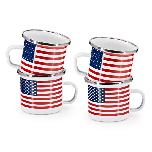 Stars and Stripes Patriotic Enamelware Kids Mugs - Set of 4 (4oz Each) - Perfect for 4th of July, Memorial Day & Summer Picnics - Durable Children's Drinking Cups for Outdoor Parties, BBQs and Camping