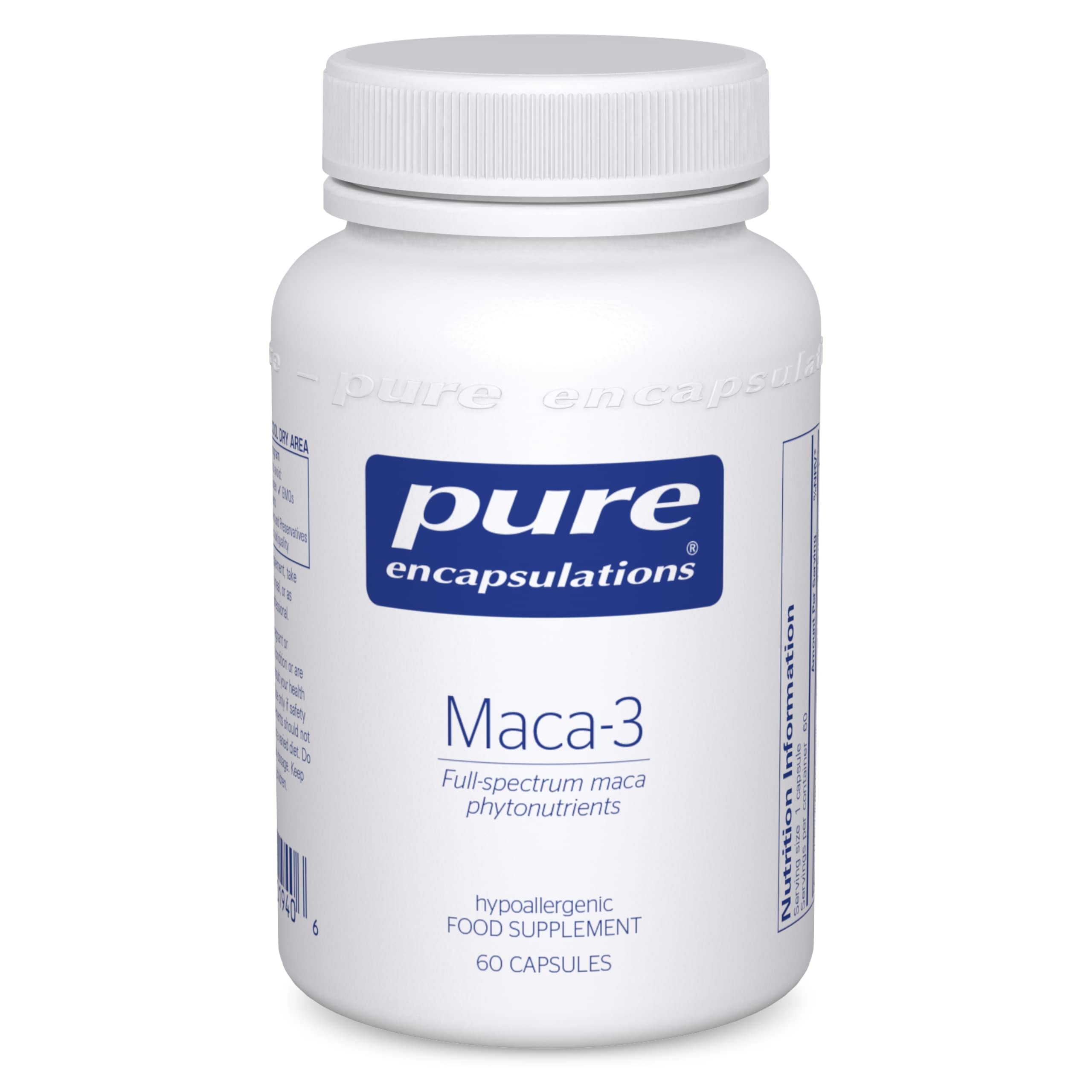 Pure Encapsulations Maca-3 Hypoallergenic Supplement with Glucosinolates, Macamides & Macaenes - 60 Capsules for Energy, Stamina & Hormonal Balance - Vegan & Non-GMO Phytonutrient Support for Active Lifestyles