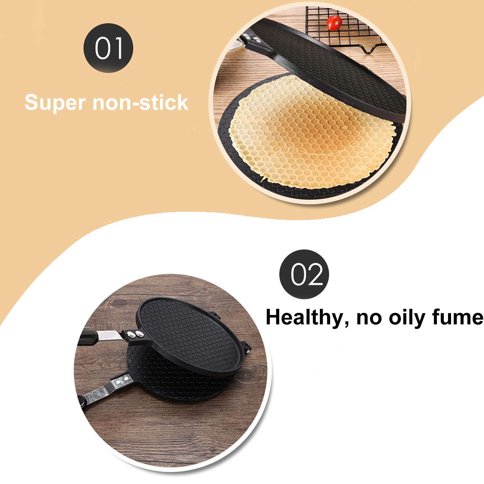 Non-Stick Egg Roll Frying Pan - Aluminum Omelette Maker Skillet for Crispy Omelets - Perfect for Waffles, Crepes & Ice Cream Cones - Ideal for Breakfast, Desserts & Party Snacks
