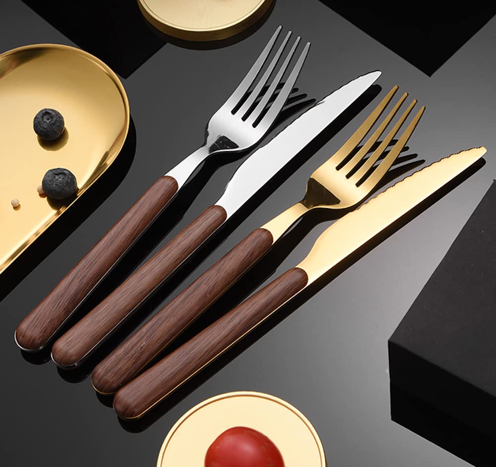 32-Piece Gold Silverware Set for 8 - Stainless Steel Flatware Set with Mirror Polished Forks, Knives & Spoons - Elegant Dinnerware for Family Gatherings, Weddings & Daily Dining (Perfect for Holiday Meals, Dinner Parties & Restaurant-Style Presentation)