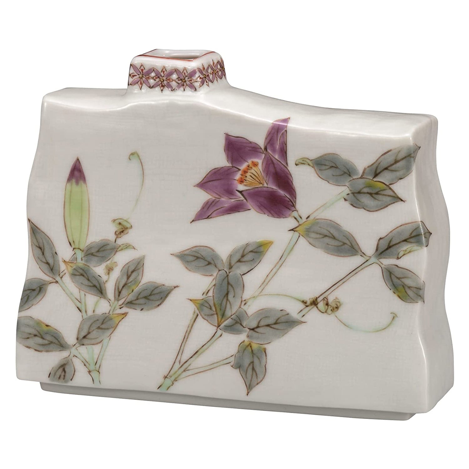 Exquisite Kutani Ware Porcelain Single Flower Vase - Handcrafted Japanese Clematis Design - Perfect for Home Decor, Wedding Centerpieces & Luxury Gifts