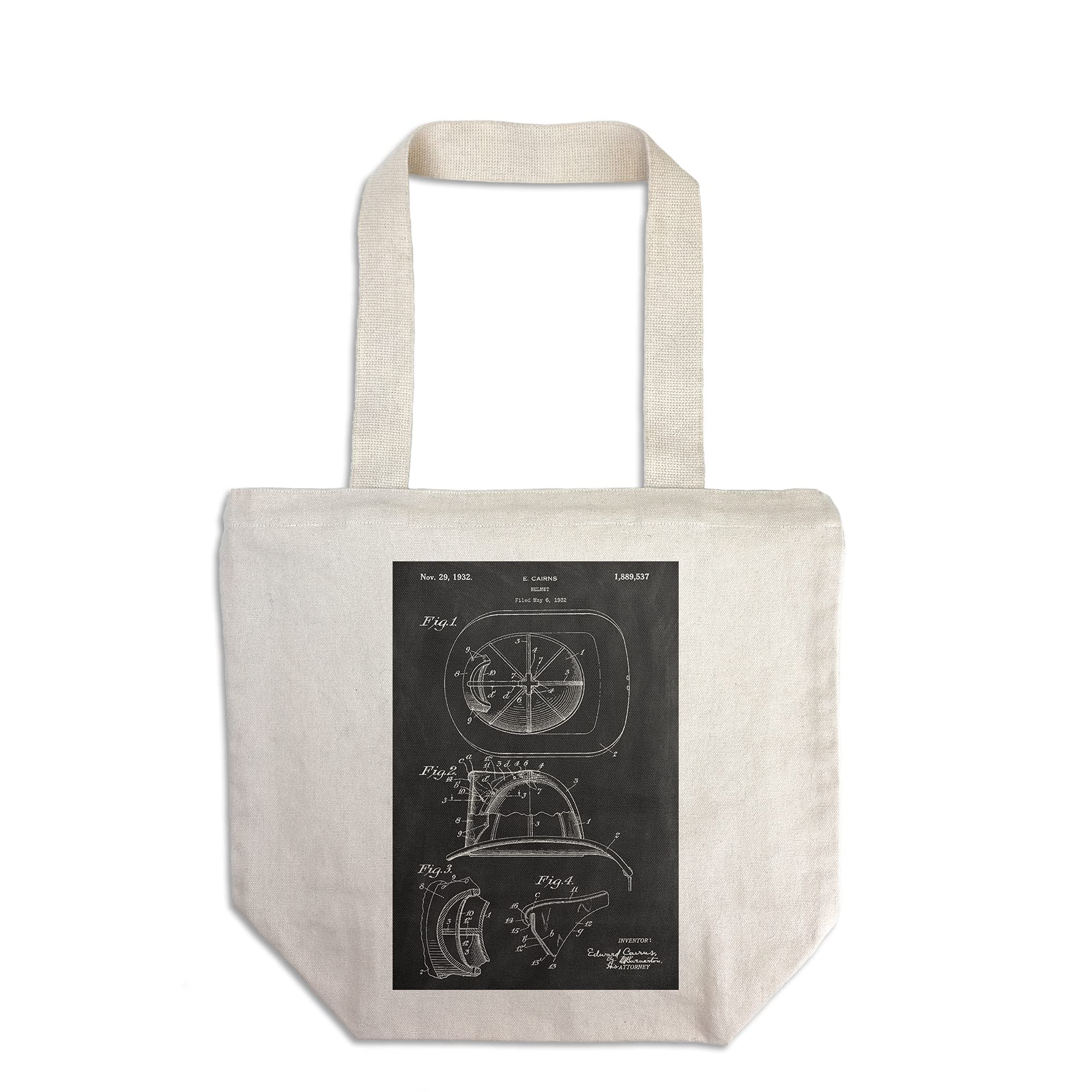 Lantern Press Blackboard Patent Fire Helmet Tote Bag - 100% Cotton Canvas Reusable Shopping Bag for Groceries, Beach & Everyday Use