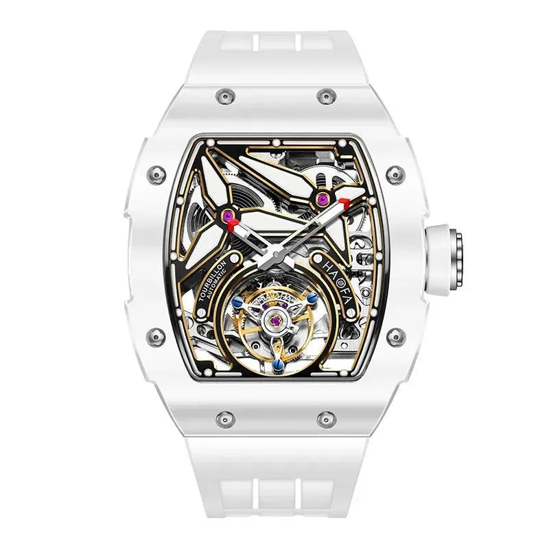 Haofa Men's Skeleton Tourbillon Watch - Automatic Self-Winding Mechanical Movement, Ceramic Bezel, Sapphire Crystal, Waterproof & Luminous - Luxury Dress Watch for Business, Formal Events & Collectors (Model 1901-2)