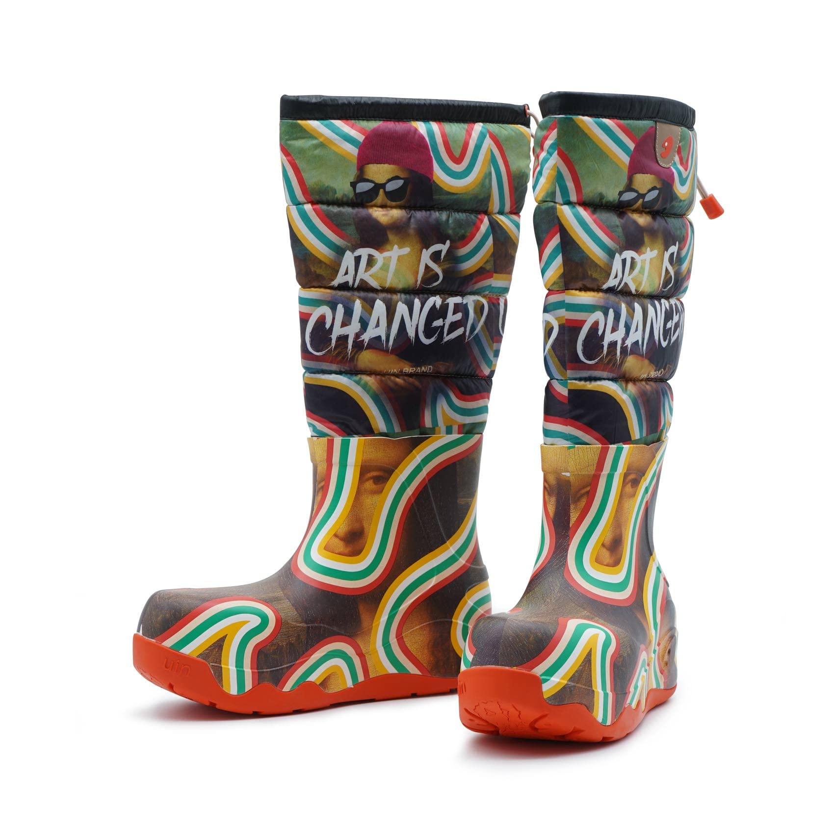UIN Women's Winter Fashion Snow Boots - Waterproof Knee High Boots with Artistic Color Painting, Comfortable Casual Walking Shoes for Snowy Days, Outdoor Activities and Winter Travel