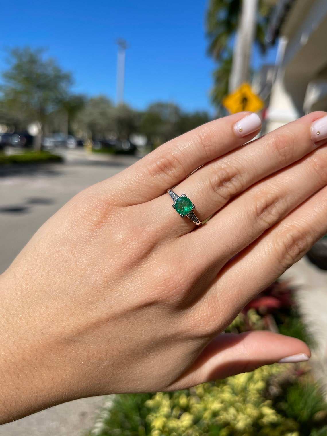 1.0tcw Dainty Dark Green Natural Emerald & Diamond Engagement Ring 14K Gold - Perfect for Proposals, Weddings, and Anniversary Gifts