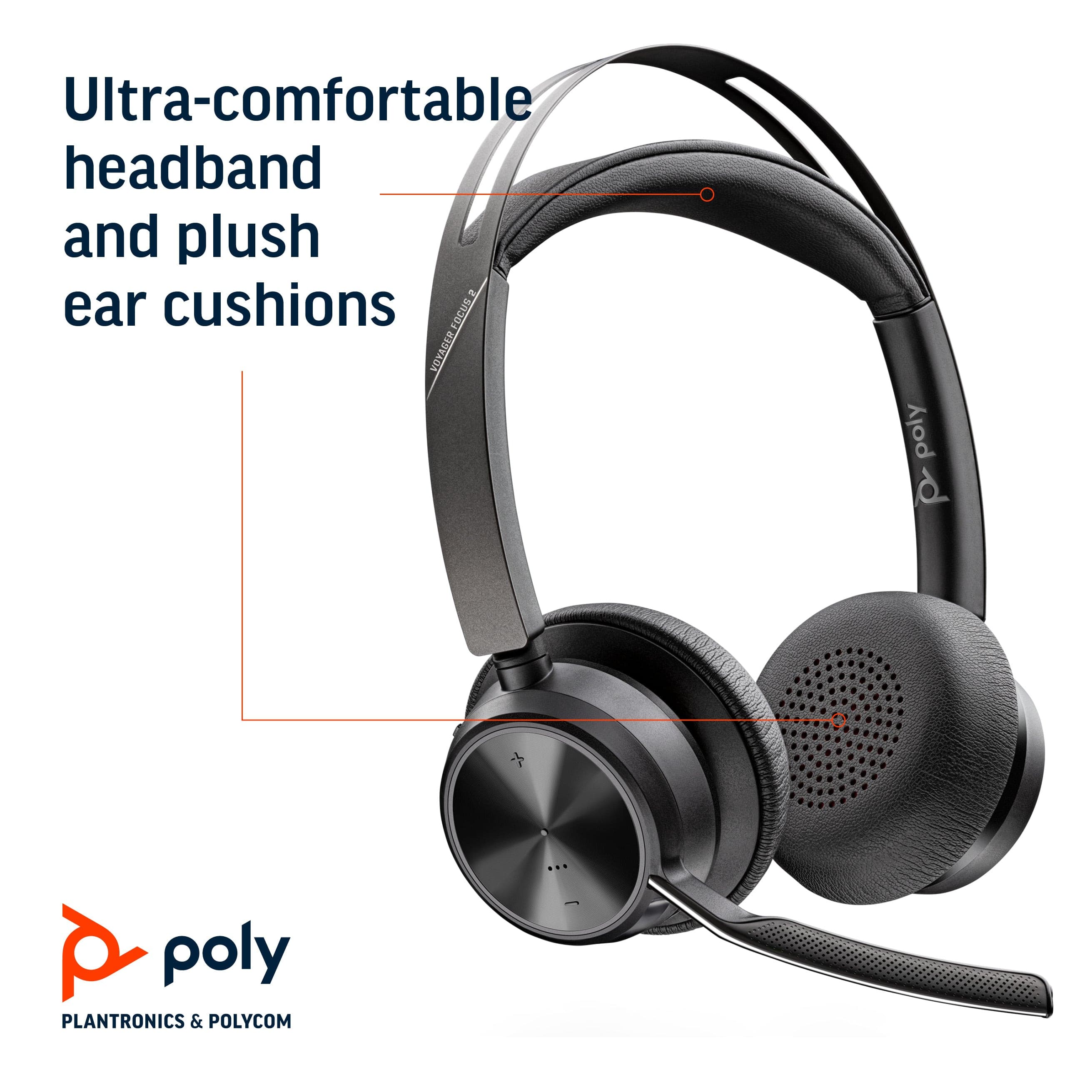 Poly Plantronics Voyager Focus 2 Microsoft Teams Certified Wireless Headset with USB-A & Charge Stand - Noise Cancelling Bluetooth Headphones for Office, Remote Work & Video Conferencing