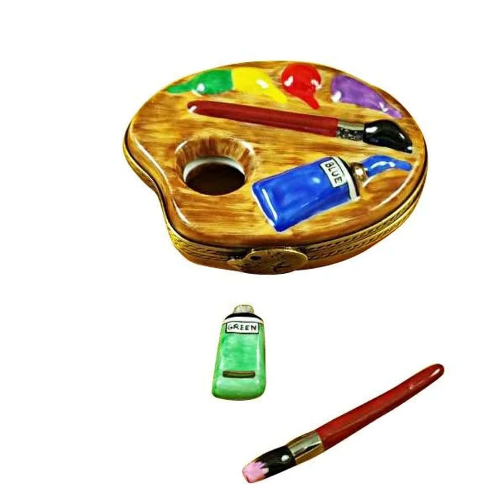 Authentic Limoges Painter's Palette Porcelain Box with Hand-Painted Details - French Collector's Keepsake Gift for Artists & Art Lovers - Perfect for Display, Home Decor, and Special Occasion Gifting