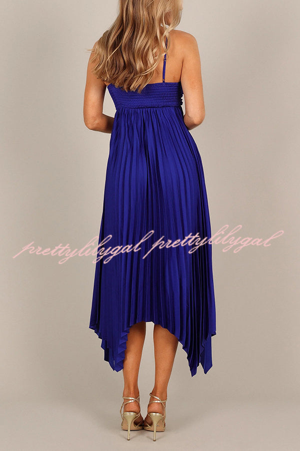 Elegant Solid Color Sexy Suspender Pleated Midi Dress for Women - Trendy Irregular Hem Party & Date Night Outfit
