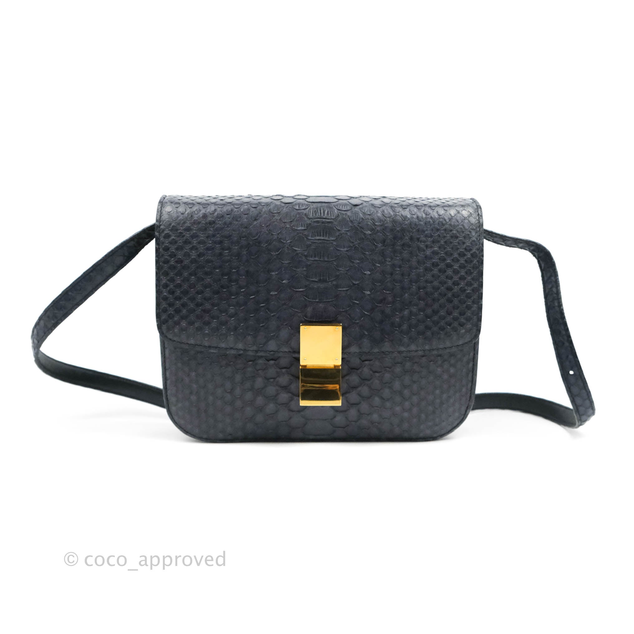 Celine Medium Classic Box Bag in Grey Blue Python Leather with Gold Hardware - Perfect for Work, Travel & Evening Events