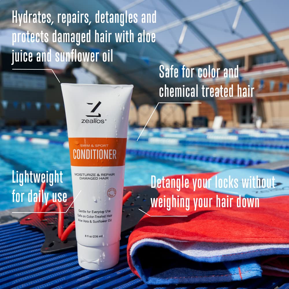 Zealios Swim & Sport Shampoo, Conditioner & Body Wash Set - 8 Oz Each - Moisturizing Formula for Chlorine & Saltwater Protection | Post-Swim Hair & Skin Care for Swimmers, Athletes & Beach Lovers