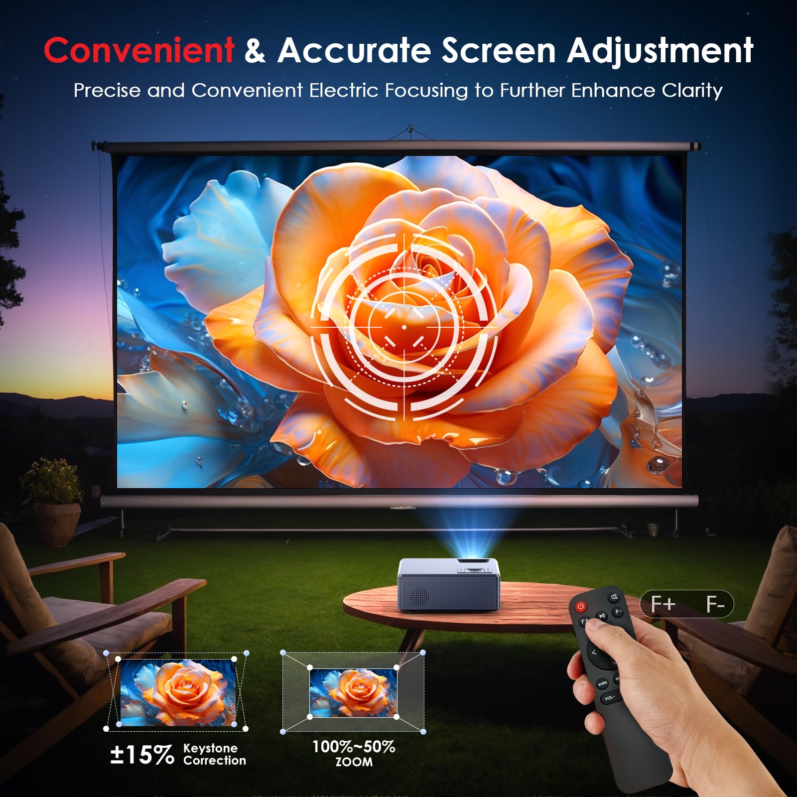 JOWLURK 4K Projector with 5G WiFi & Bluetooth - 15000L HD Outdoor Movie Projector, Portable Home Theater for iPhone, Android, TV, HDMI, USB, Laptop, DVD, PS5 - Perfect for Backyard Movie Nights & Gaming