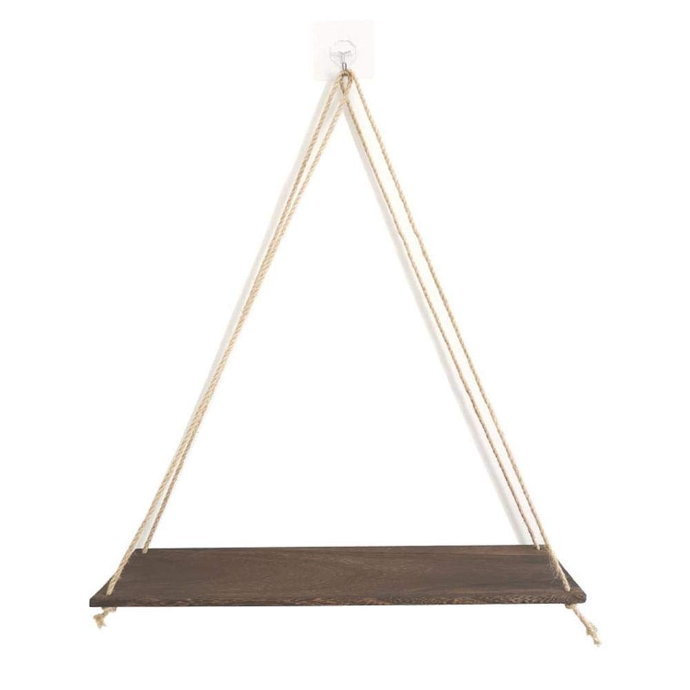 HAOYUCE Premium Wood Swing Hanging Rope Wall Mounted Floating Shelves - Rustic Brown Indoor/Outdoor Decor for Plants, Flower Pots, Books & Home Organization - Perfect for Living Room, Bedroom, Patio & Garden Display