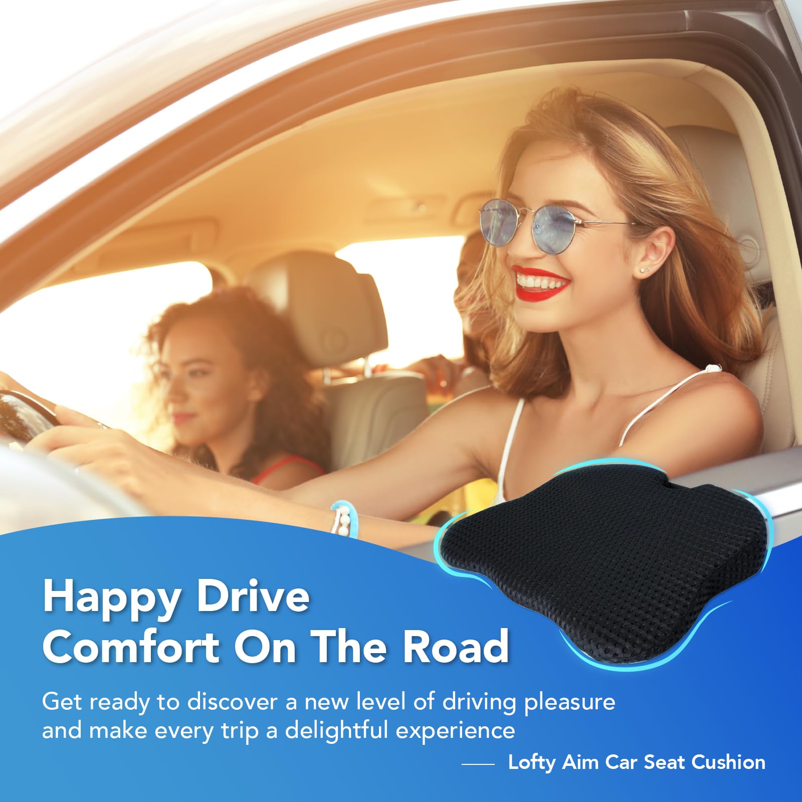 Premium Memory Foam Car Seat Cushion for Long Drives - Ergonomic Back & Hip Support - Universal Fit for Cars, Trucks & Office Chairs (Black) | Perfect for Commuting, Road Trips & Work Comfort