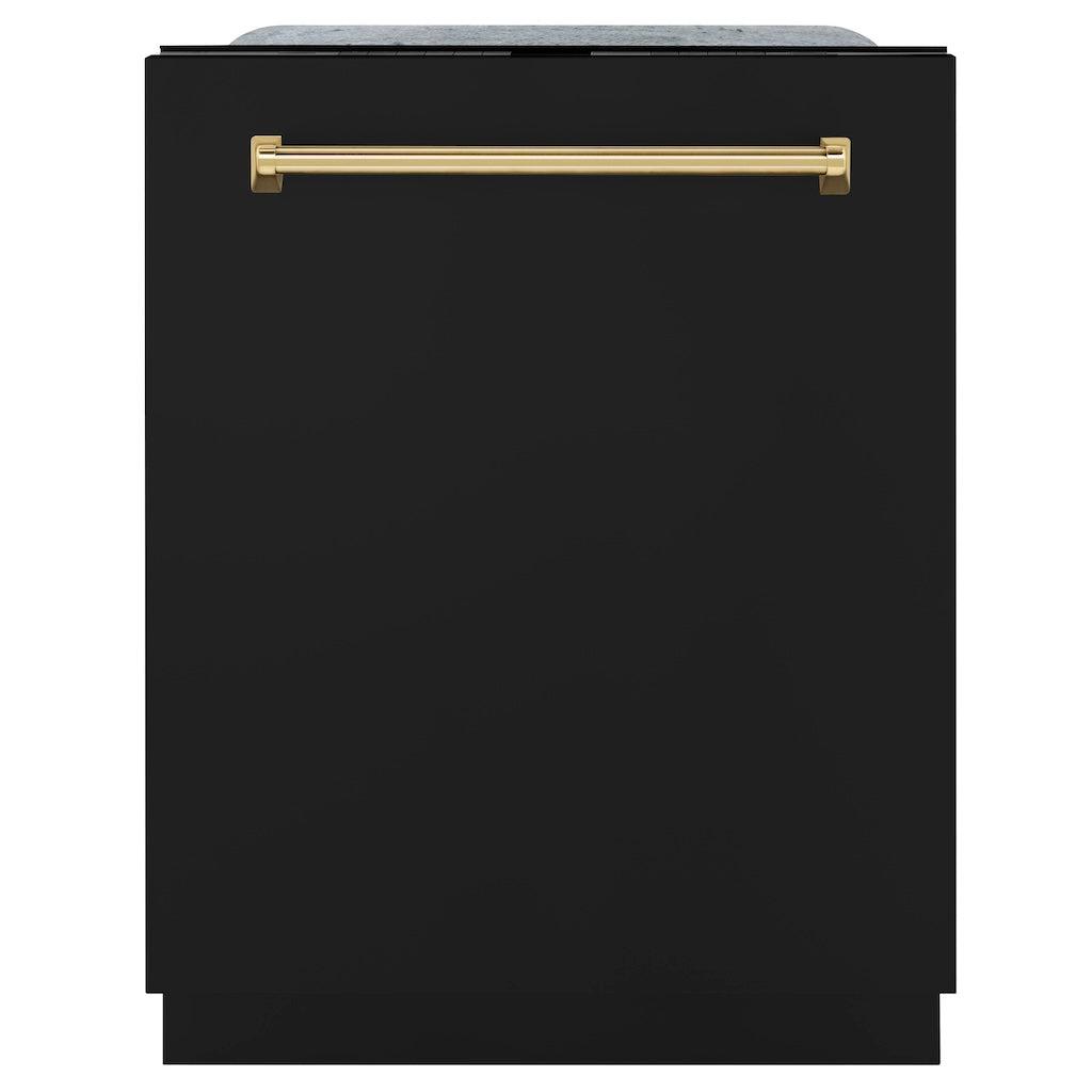 ZLINE Autograph Edition 24-inch Black Matte Dishwasher with Polished Gold Handle - Ultra Quiet 45dBa, 3rd Rack & Top Touch Controls - Perfect for Modern Kitchens, Open Concept Homes & Luxury Apartments