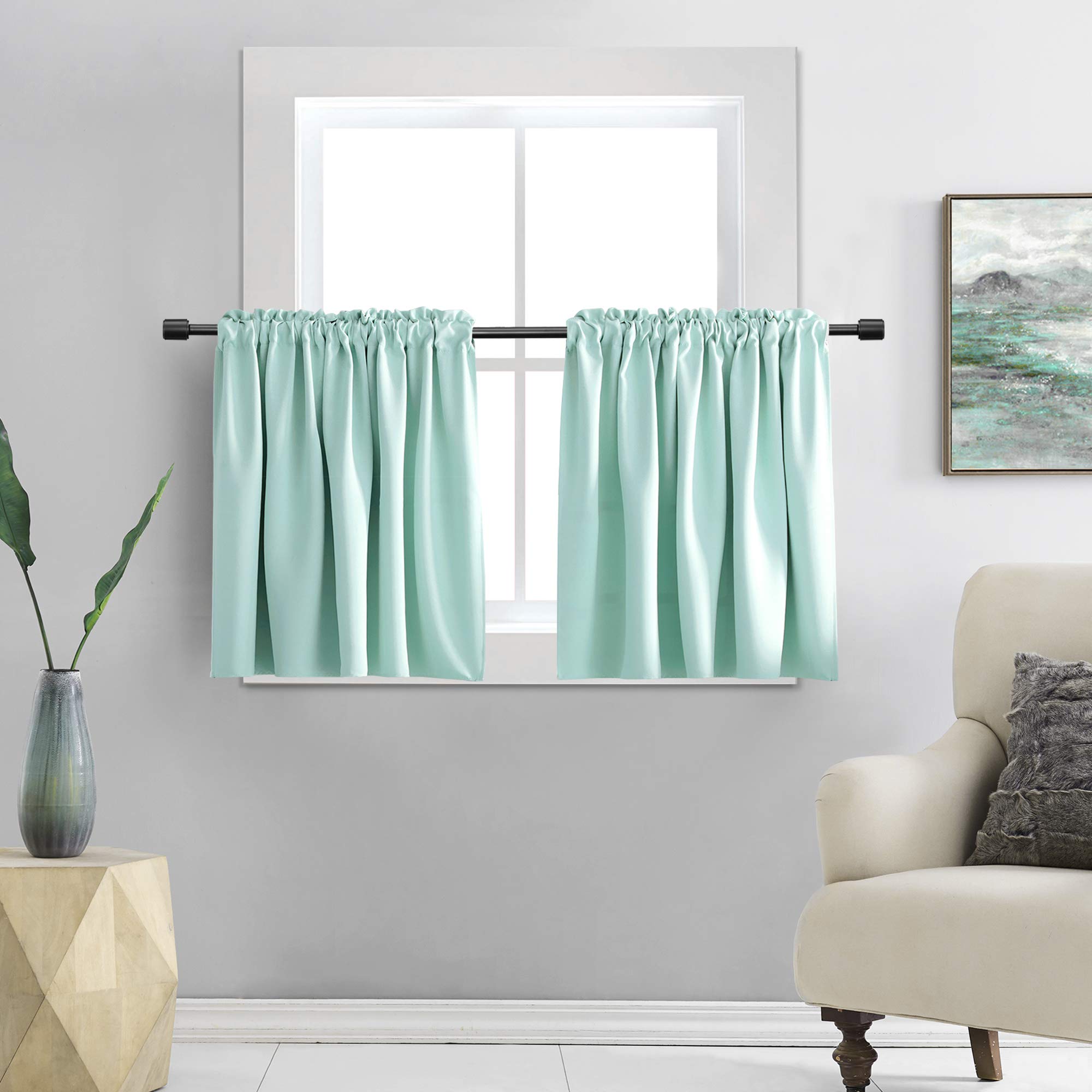 Room Darkening Thermal Insulated Short Valance Curtains for Small Windows - 30x24 Inch Rod Pocket Window Treatment (2 Panels, Aqua Blue) | Perfect for Bedroom, Nursery & Home Office Blackout Needs