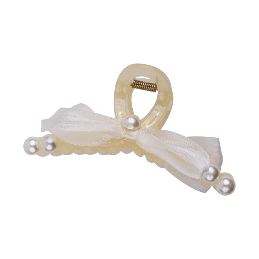 Soft White Bow Hair Claw Clip for Women & Girls - Large Bowknot Hair Barrettes & Clamps - Perfect for Parties, Weddings & Everyday Hairstyles (Pack of 1)
