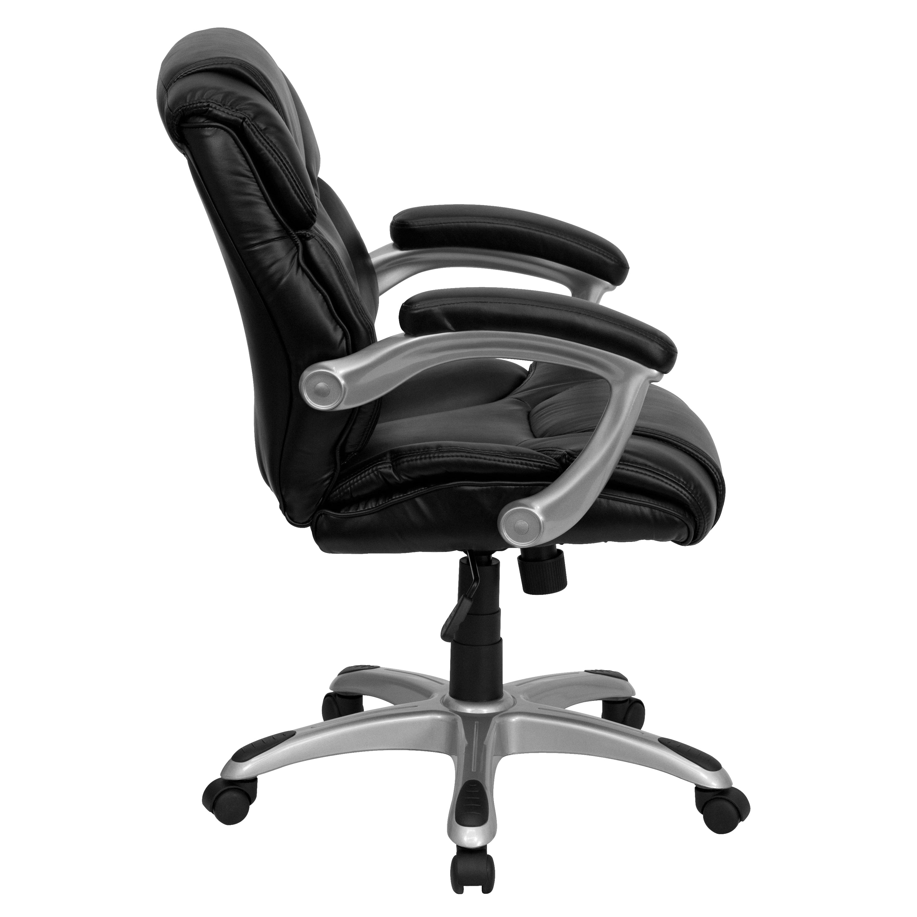 Premium Black LeatherSoft Executive Office Chair - Ergonomic Mid Back Swivel Chair with Silver Nylon Base & Adjustable Arms for Home & Business Workspaces