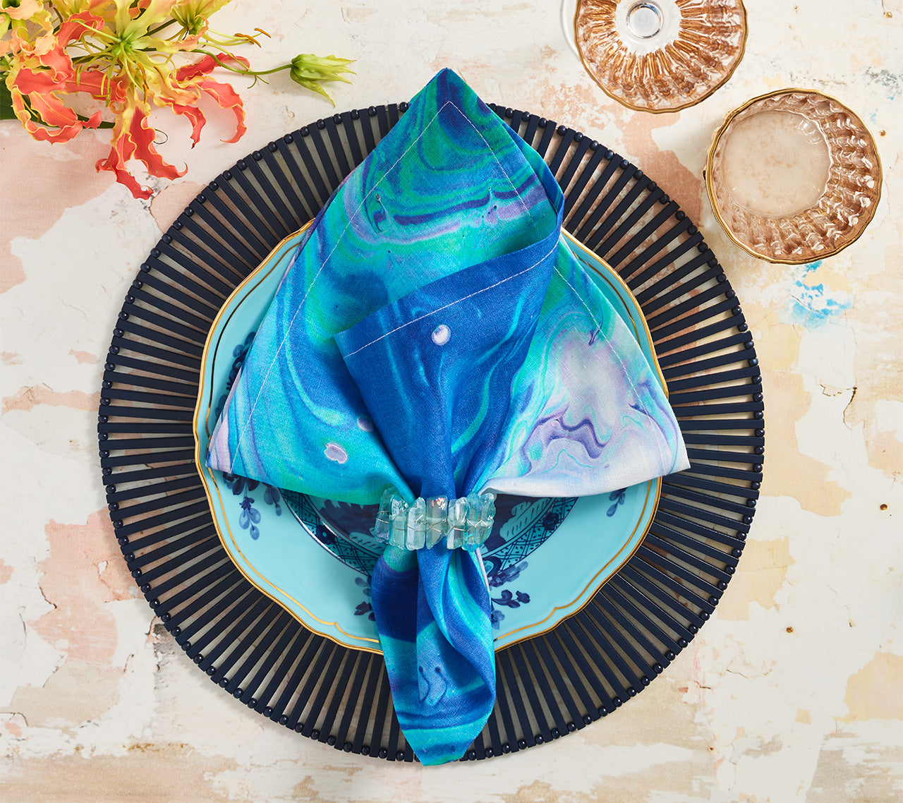 Blue & Seafoam Splash Napkins - Set of 4 Premium Cotton Napkins for Dining, Parties & Home Decor