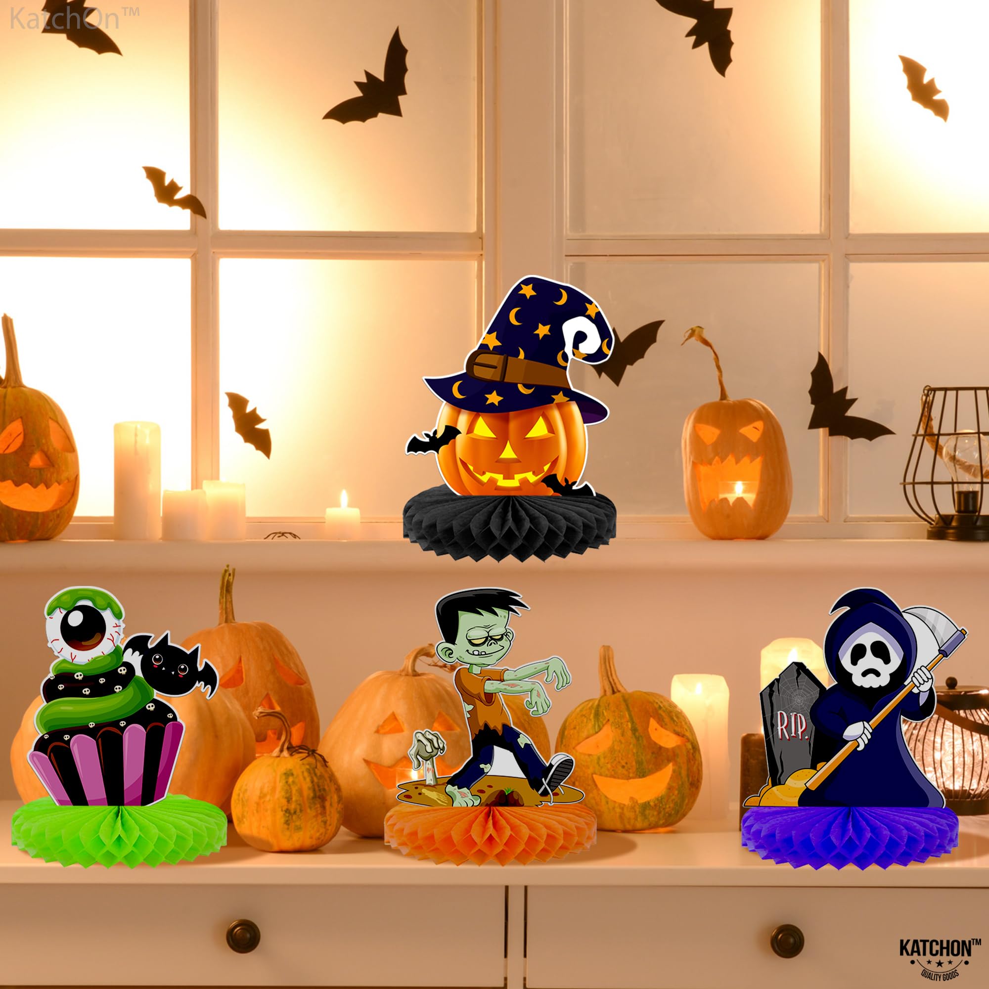 KatchOn Halloween Table Centerpieces - Pack of 9 Honeycomb Decorations for Kids Birthday & Halloween Parties | Spooky Party Table Decor for Home, Office, or Classroom Celebrations