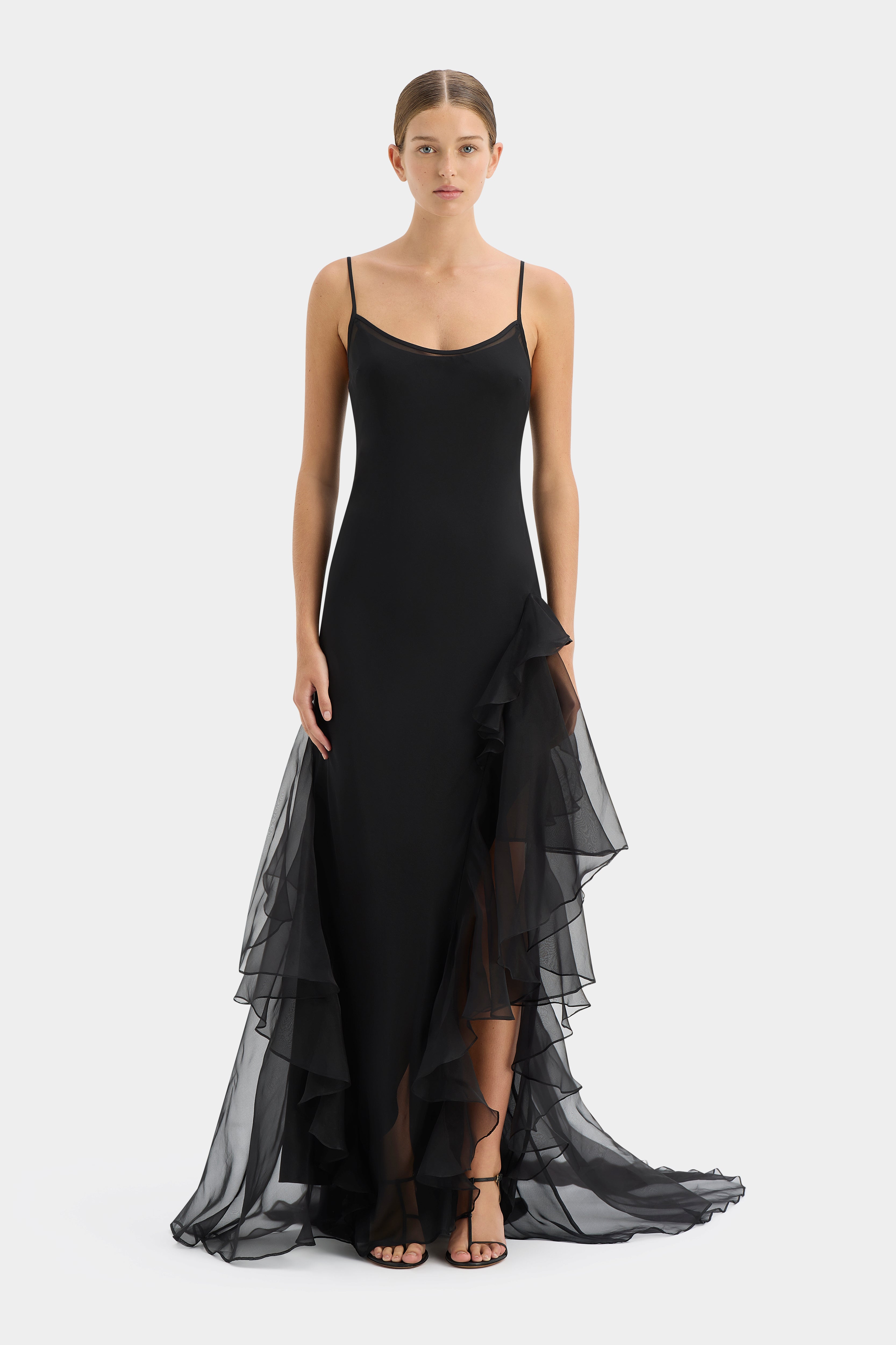 Elegant Sage Green Flounce Gown for Women - Perfect for Weddings, Parties & Special Occasions