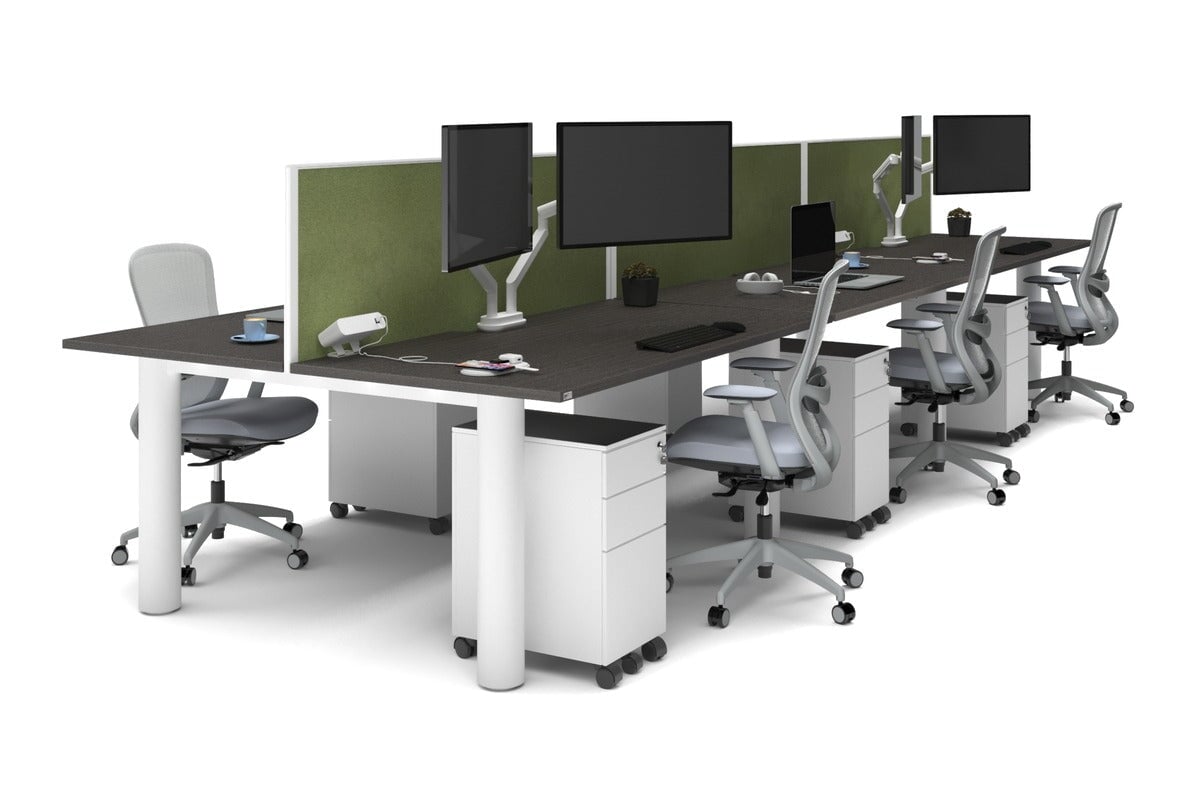 Quadro Cylinder Leg 6-Person Office Workstation Desk - 1600L x 800W with Cable Management Scallop - Perfect for Open Office Layouts & Collaborative Workspaces