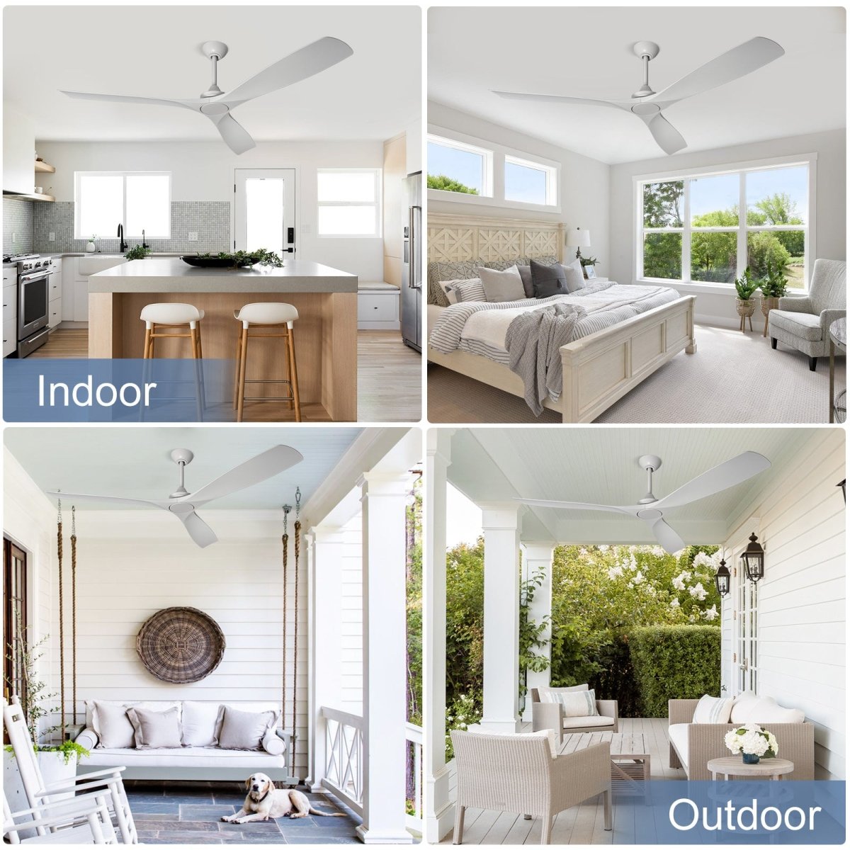 Depuley 60 Inch White Flush Mount Ceiling Fan No Light - Ultra Quiet Reversible DC Motor, Low Profile Modern Design for Indoor/Outdoor Use - Perfect for Living Room, Bedroom, Patio, Study & Gazebo - Includes Remote Control & Timer Function