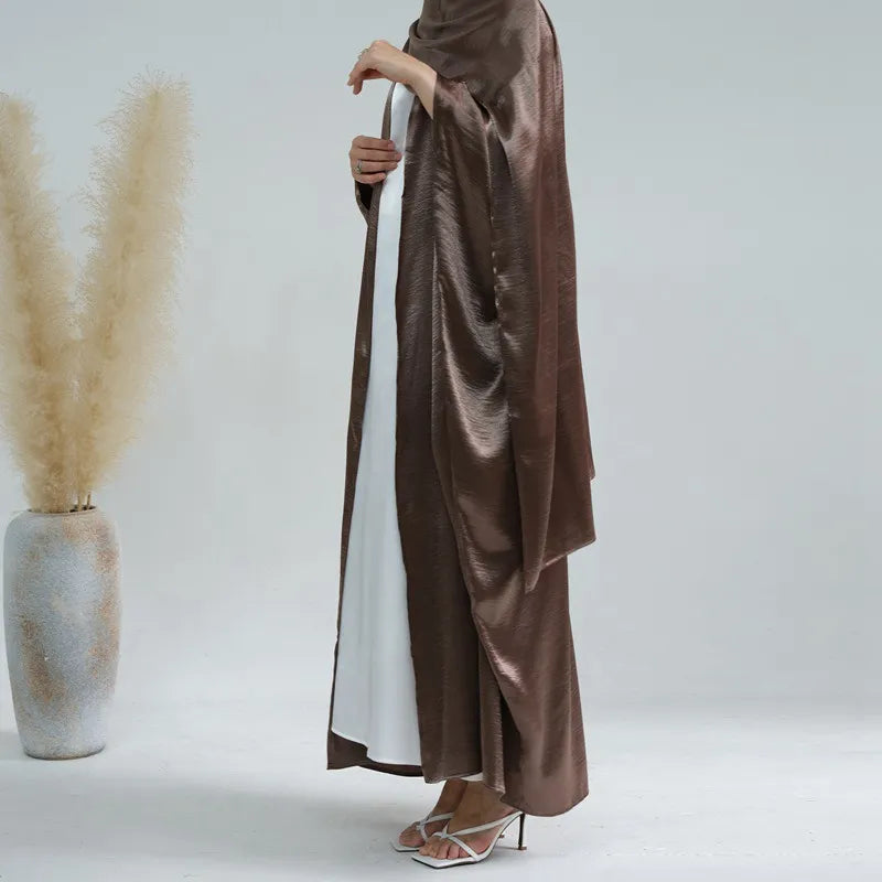 Stylish Batwing Sleeve Open Front Cardigan Abaya Dress with Matching Hijab Scarf - Perfect for Prayer, Modest Fashion, and Special Occasions