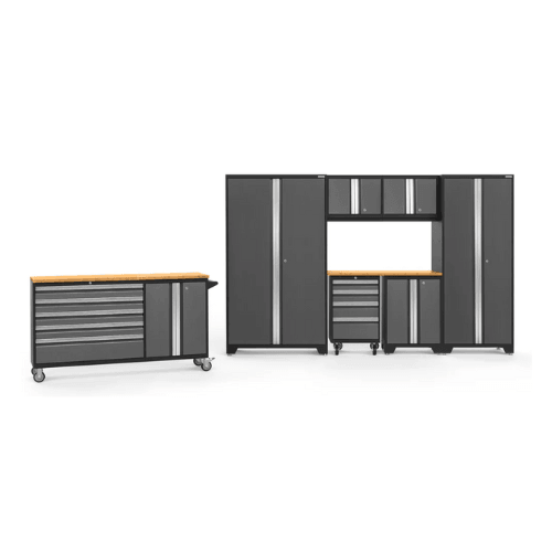 NEWAGE Bold Series 8-Piece Cabinet Set with Project Center, Tool Drawer, Base, Wall Cabinets & Lockers - Heavy Duty Garage Storage for DIY, Workshop & Home Organization