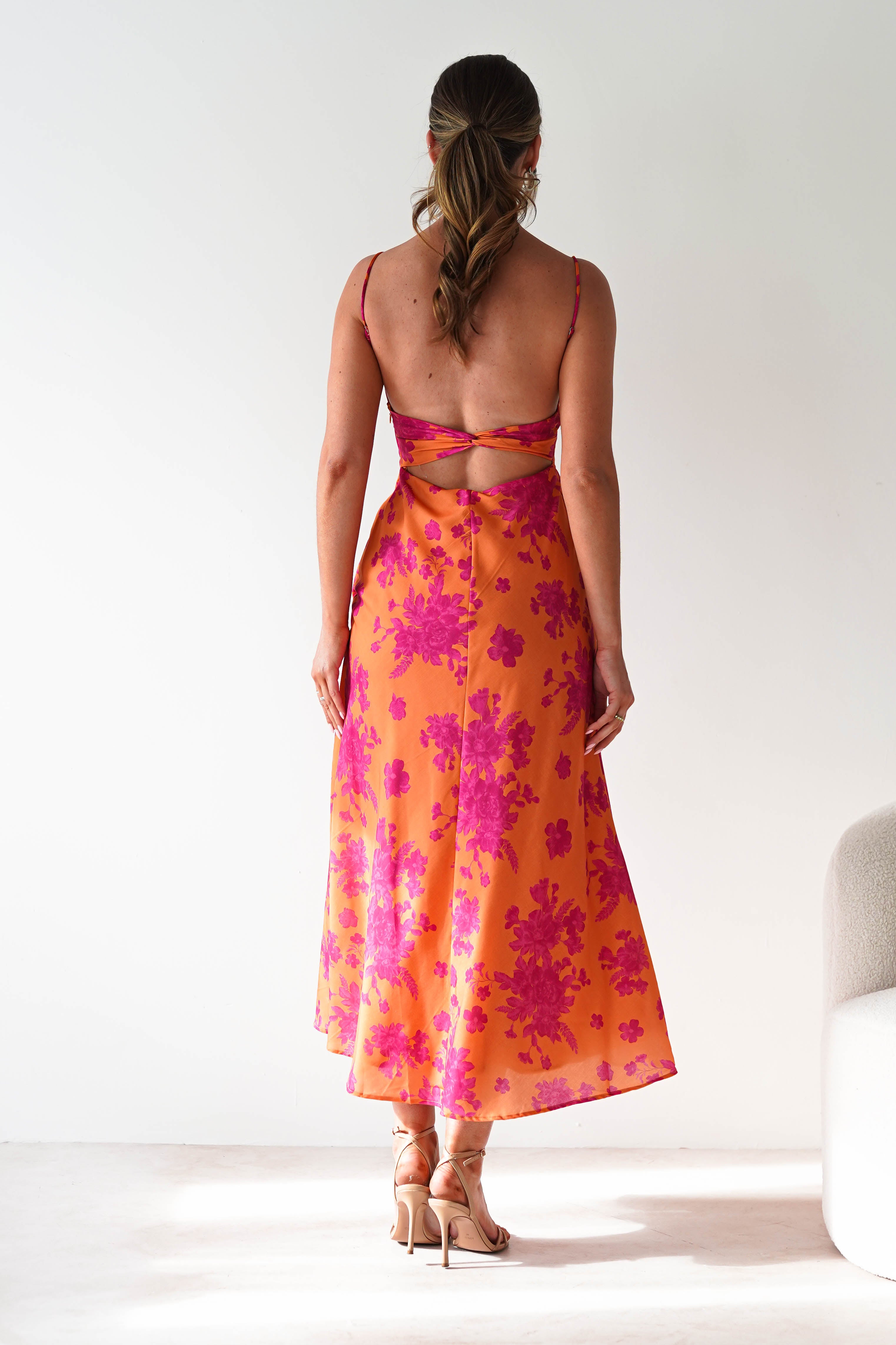 Gina Women's Floral Print Cotton Maxi Dress - Orange & Pink | Summer Beach Dress, Boho Chic Outfit, Casual Party Wear