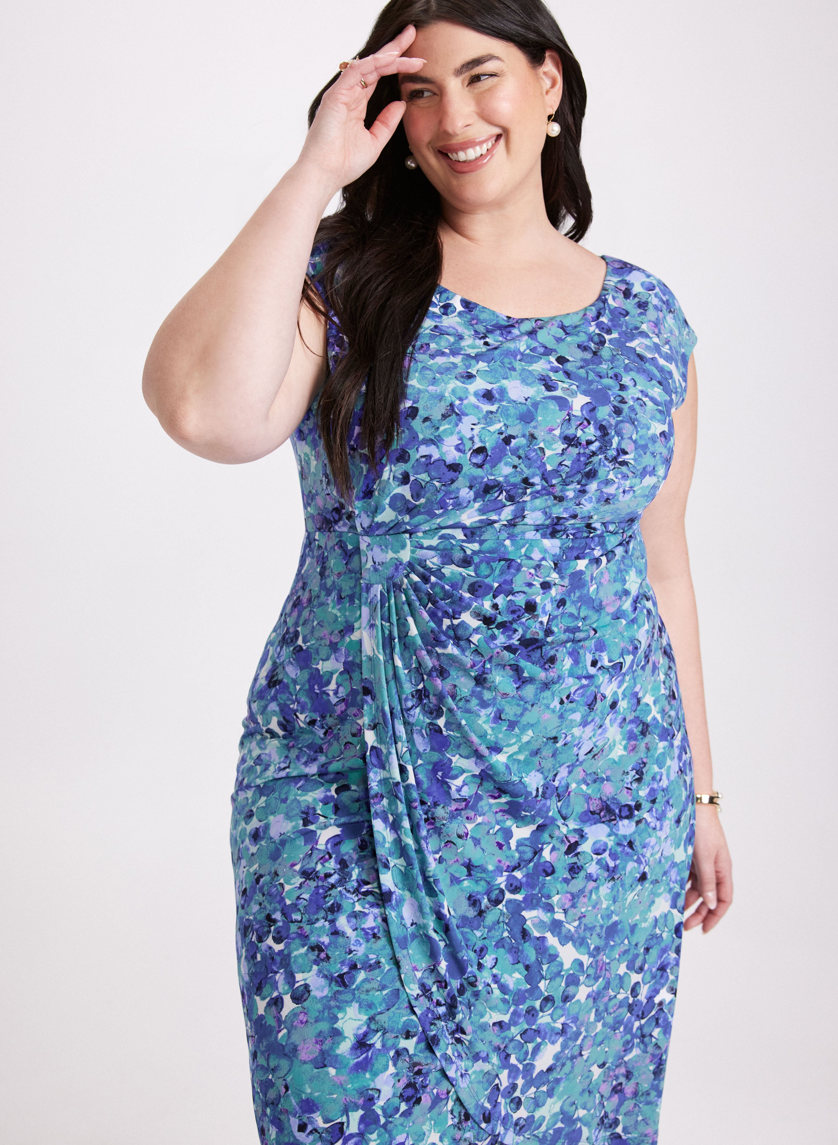 Abstract Dot Print Dress - Stylish Floral Pattern Women's Dress for Casual Wear, Party & Office | Trendy A-Line Midi Dress with Comfortable Fabric