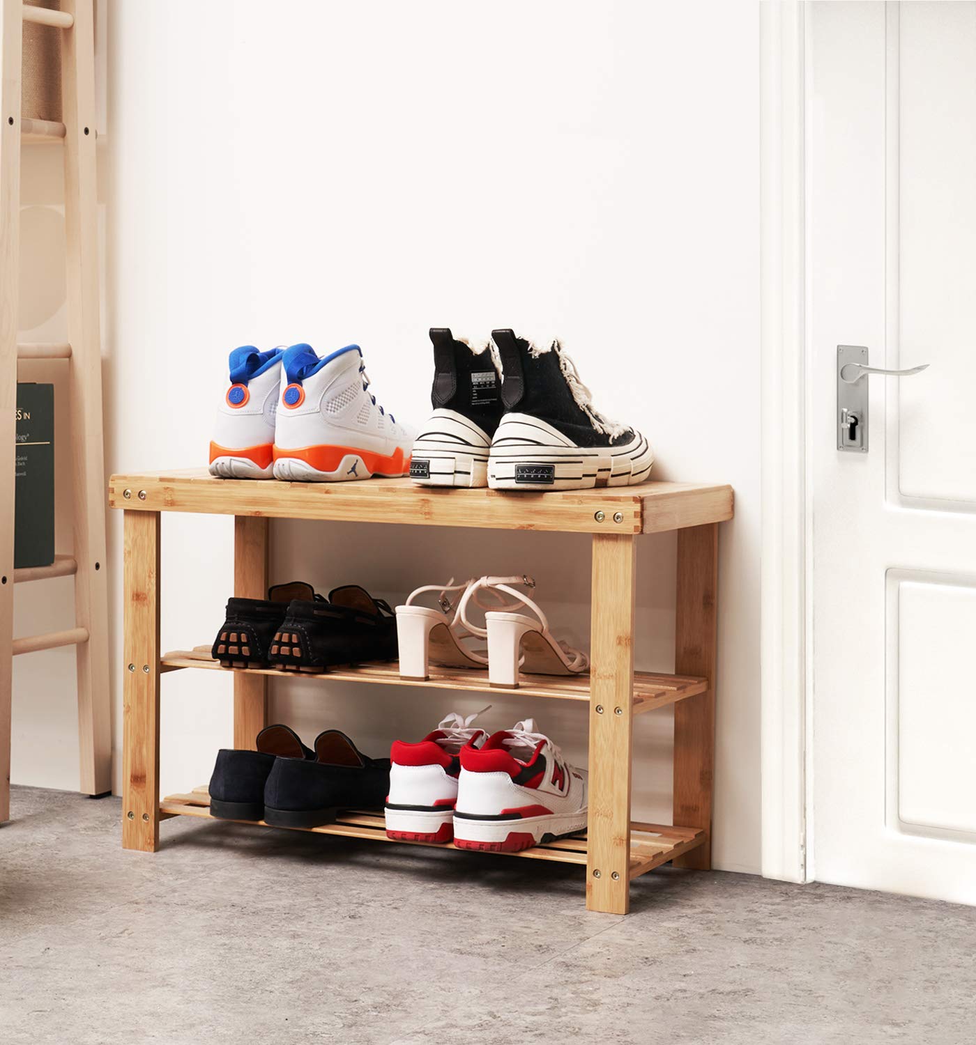 3-Tier Bamboo Shoe Rack Bench with Storage Shelf - Sturdy Entryway Organizer Holds 265lbs - Perfect for Front Door, Bedroom, Bathroom & Small Spaces