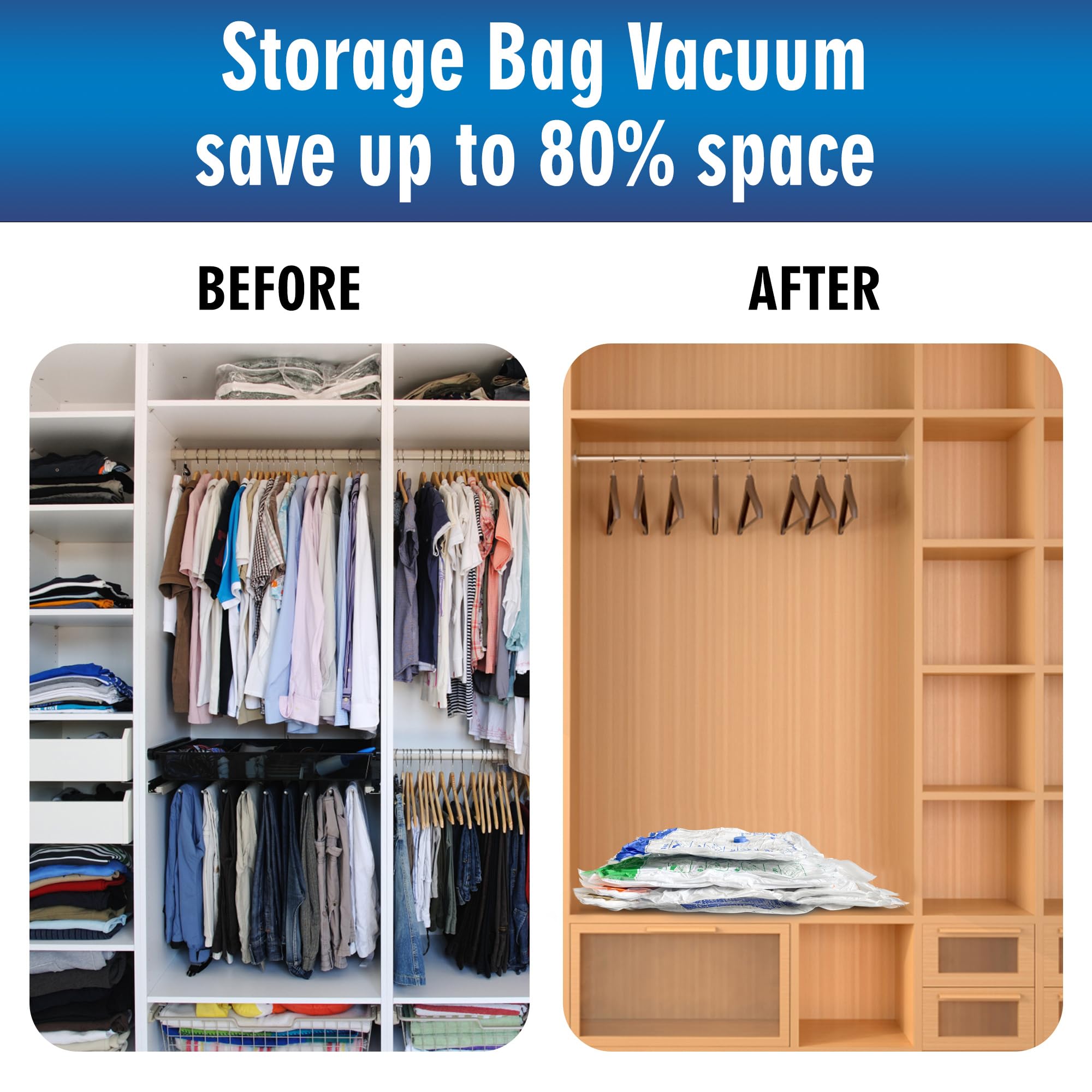 Storage Master Space Saver Bags - 9 Pack Reusable Vacuum Storage Bags for Travel & Home Organization | Save 80% Space | Works with Vacuum Cleaner (No Pump Included) | Perfect for Clothes, Blankets & Seasonal Storage