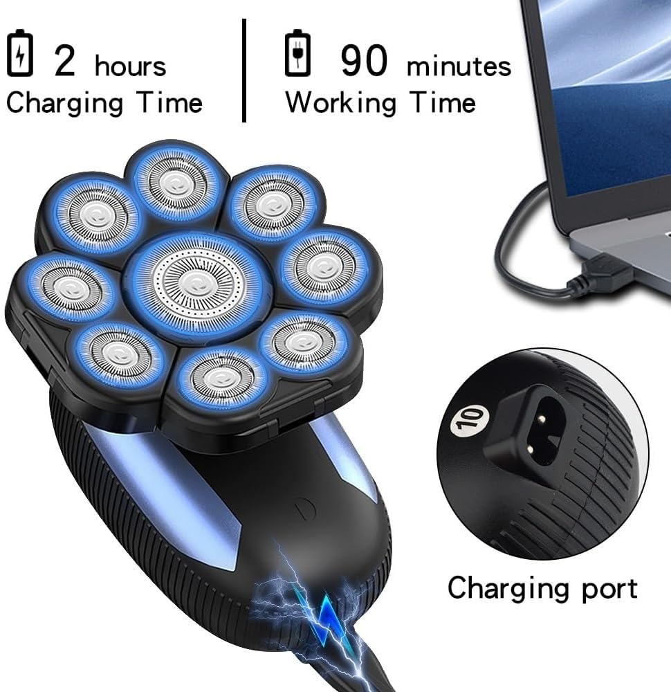 6-in-1 IPX7 Waterproof Electric Shaver for Bald Men - Rechargeable Beard Trimmer & Hair Clipper Kit | Perfect for Head Shaving, Facial Grooming & Travel Use
