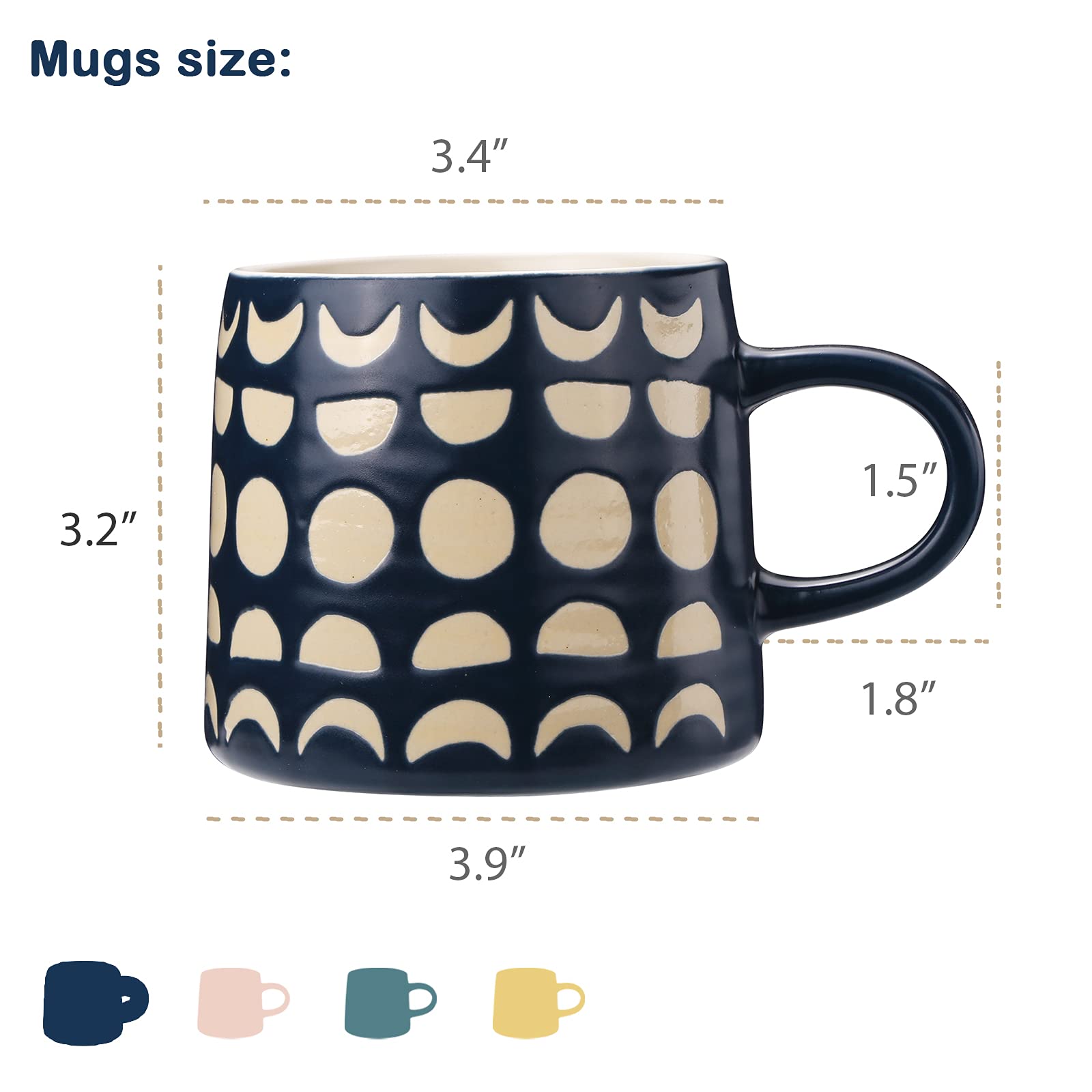 YouPeng 14oz Ceramic Coffee Mug with Relief Design - Large Durable Coffee Cup with Handle for Men & Women - Moon Blue - Perfect Gift for Coffee Lovers, Office Use & Home Decor