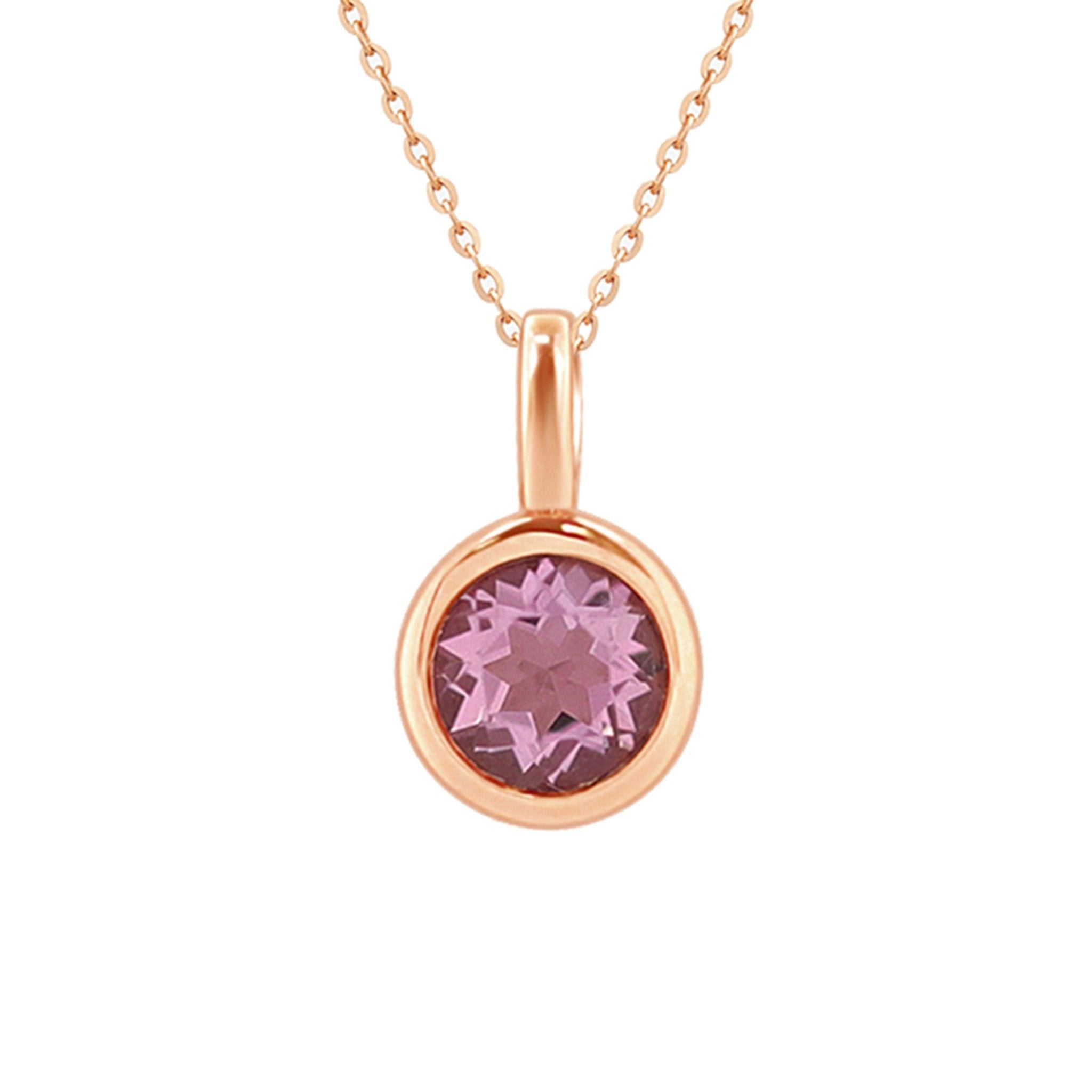 14K Rose Gold Round Bezel Set Amethyst Pendant Necklace for Women - Elegant Jewelry Gift for Birthday, Anniversary & Valentine's Day