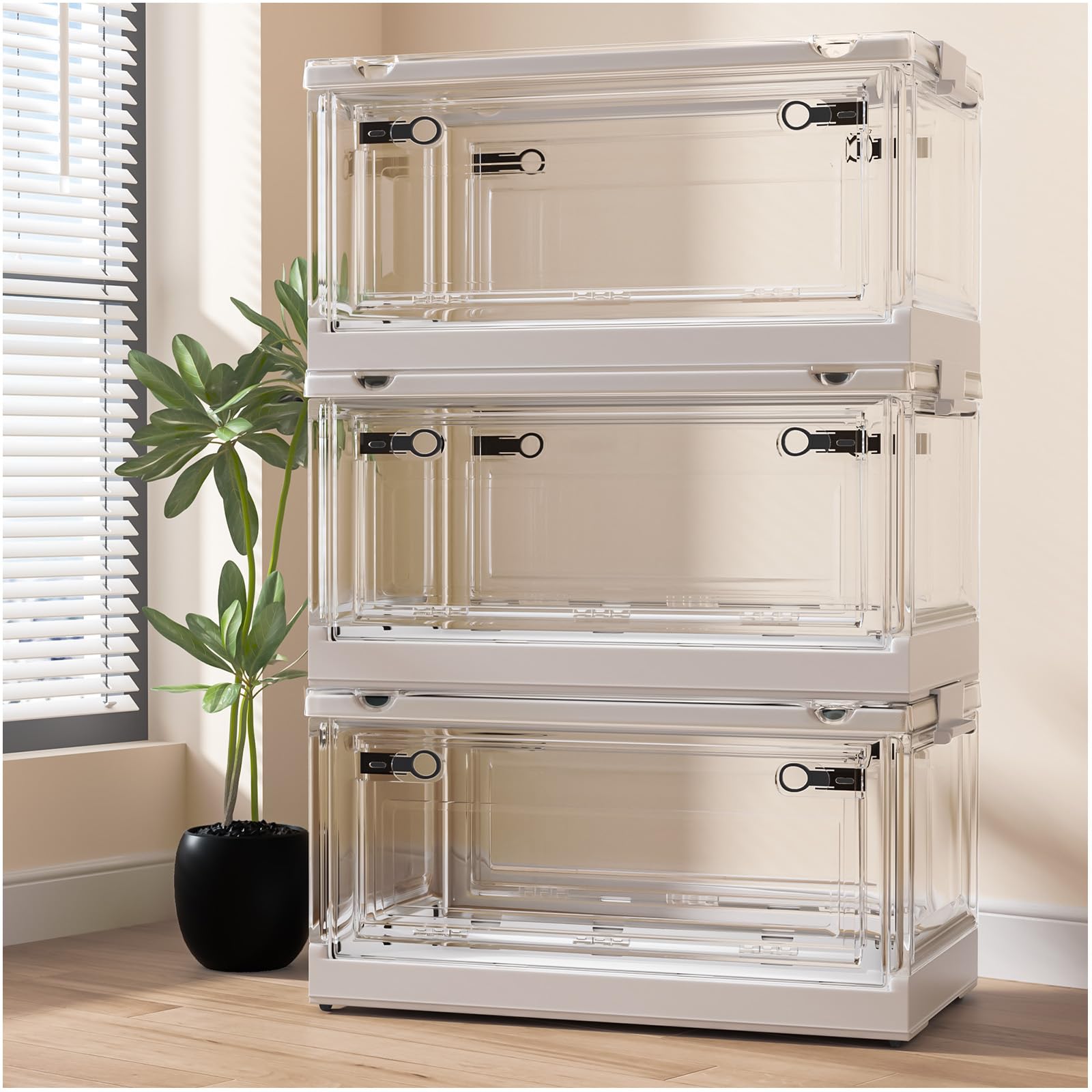 Clear Stackable Storage Bins with Lids & Wheels - 144QT for Home & Dorm Organization