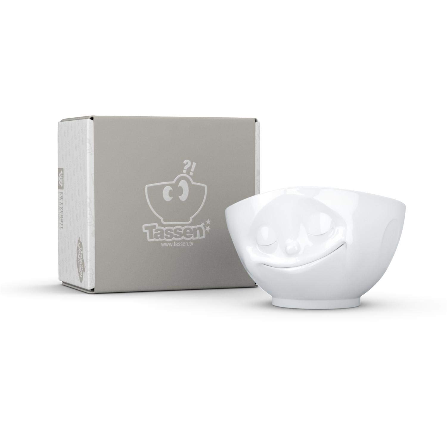FIFTYEIGHT PRODUCTS Happy Face Porcelain Bowl - 16 oz White Cereal & Soup Serving Bowl, Durable Dish for Breakfast, Dessert, or Snacks - Single Piece