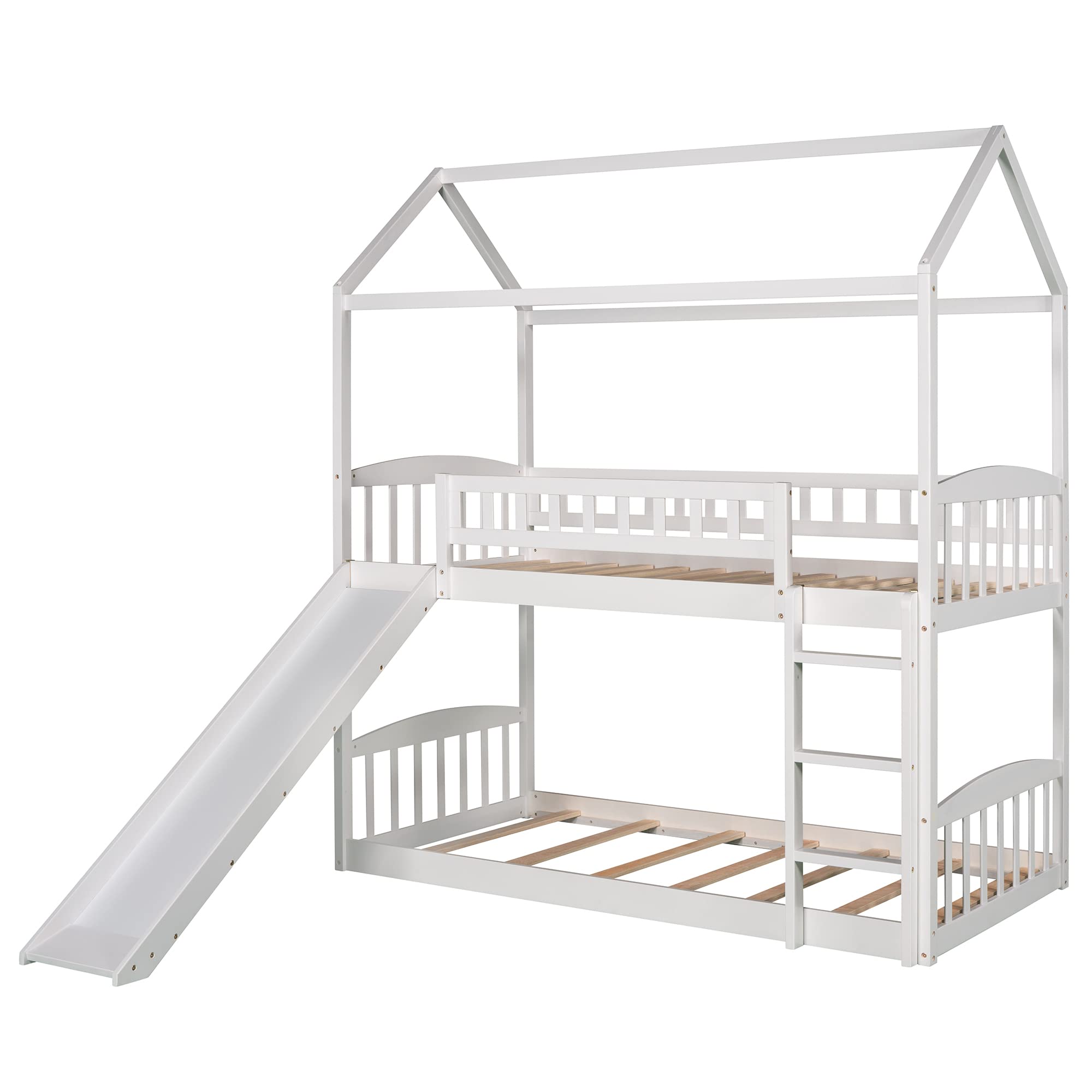 Harper & Bright Designs Twin Over Twin Bunk Bed with Slide - White Playhouse Bed for Kids, Toddlers, Boys & Girls | Perfect for Small Bedrooms, Shared Kids' Rooms & Fun Sleepovers