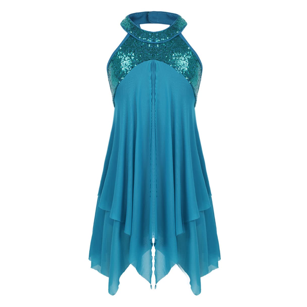 Girls Halter Neck Lyrical Dance Leotard with Sequins - Stretch Ballet Jazz Dancewear for Kids, Toddler & Youth - Perfect for Latin, Jazz, Modern Dance Performances & Competitions