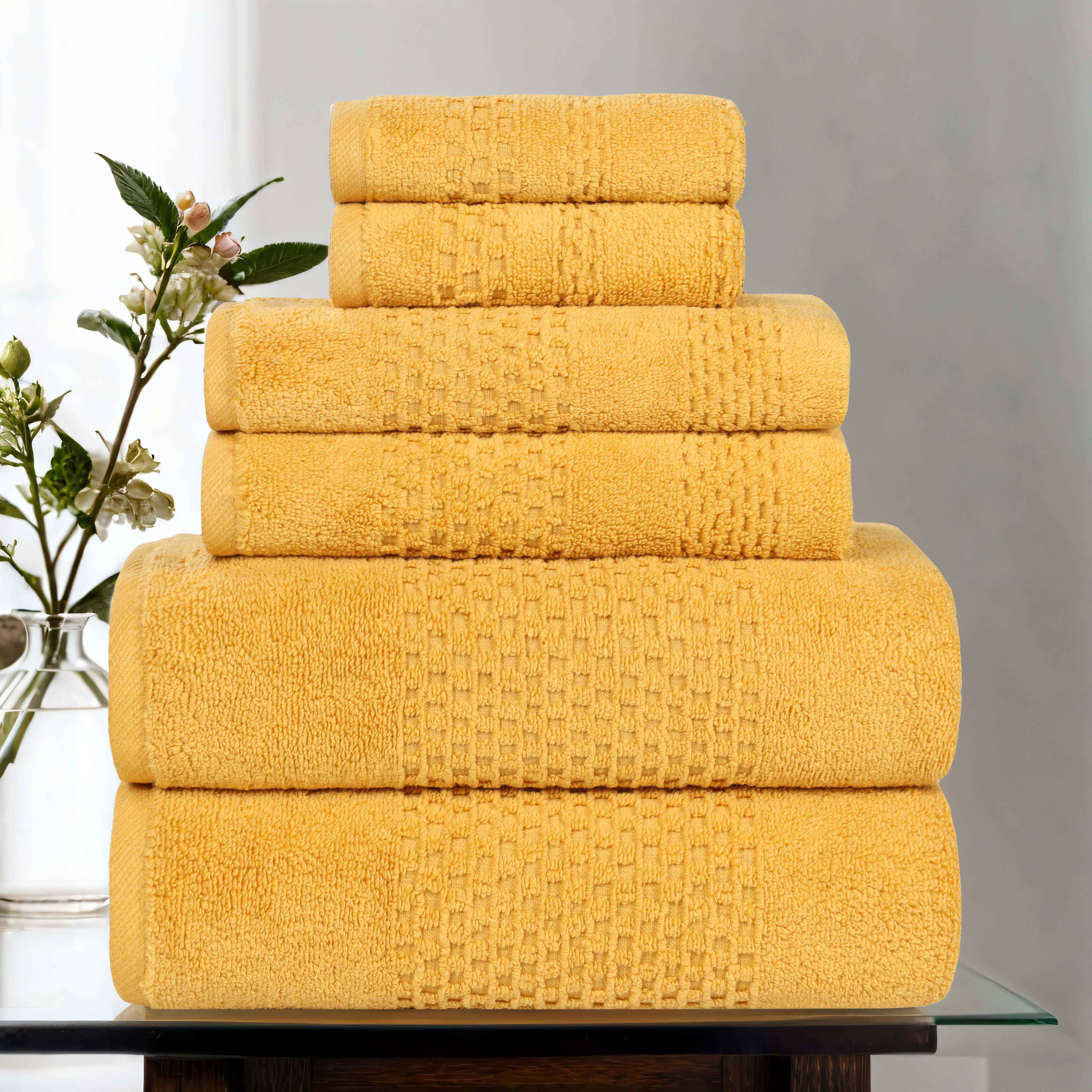 Playa Zero Twist Cotton Solid Waffle Textured 6 Piece Towel Set - Ultra Soft & Absorbent Bath Towels for Spa, Beach & Home Use
