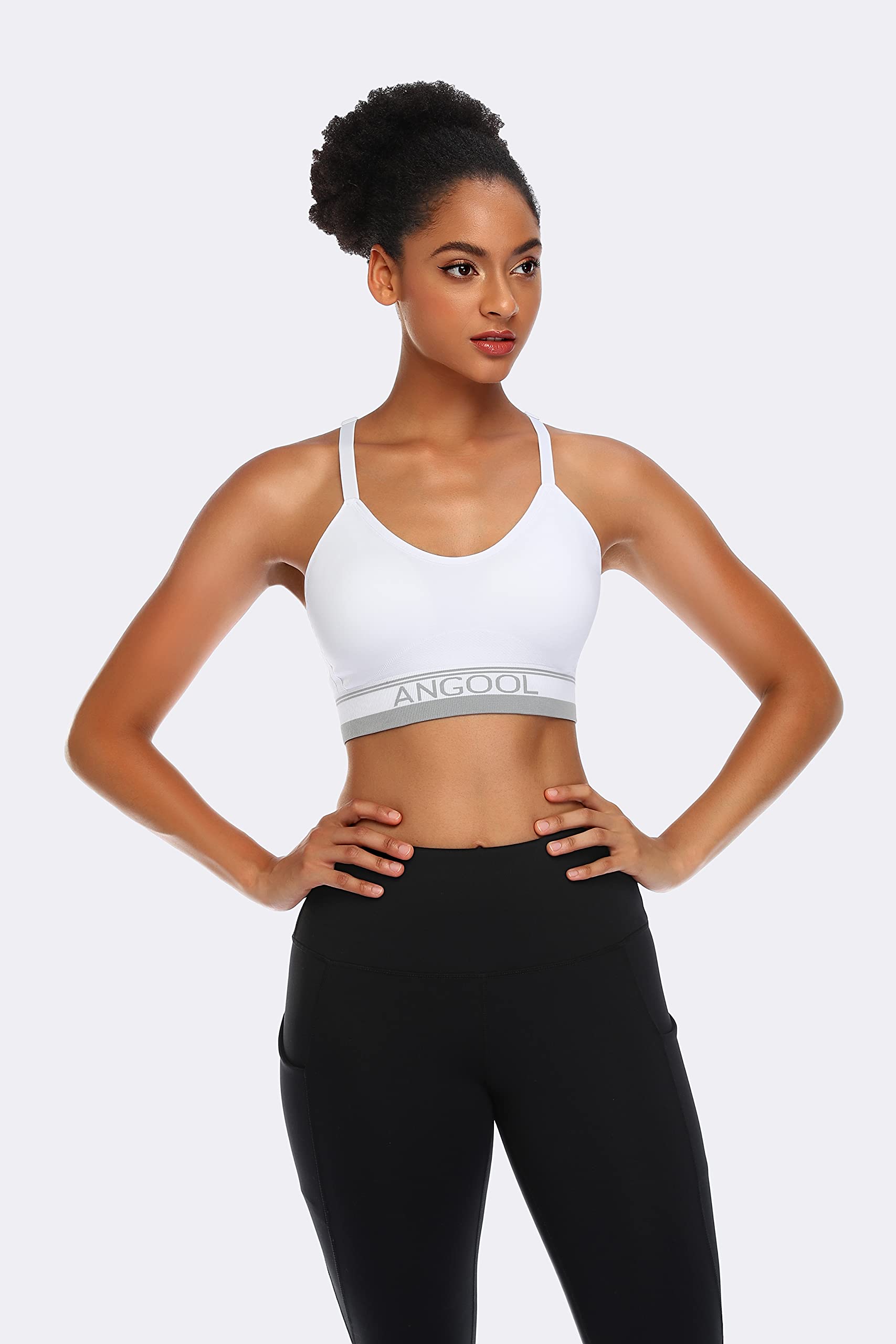 ANGOOL Women's Longline Sports Bra - Medium Support Wirefree Yoga Bra with Adjustable Straps & Padding | Perfect for Gym, Running, Pilates & Everyday Wear